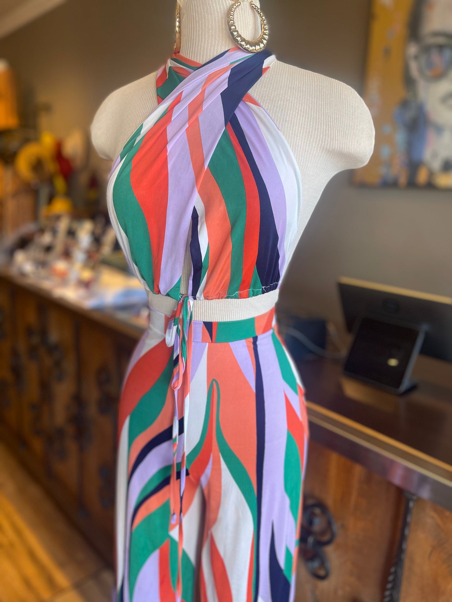 Printed Bra Top Halter Pants Set FINAL SALE