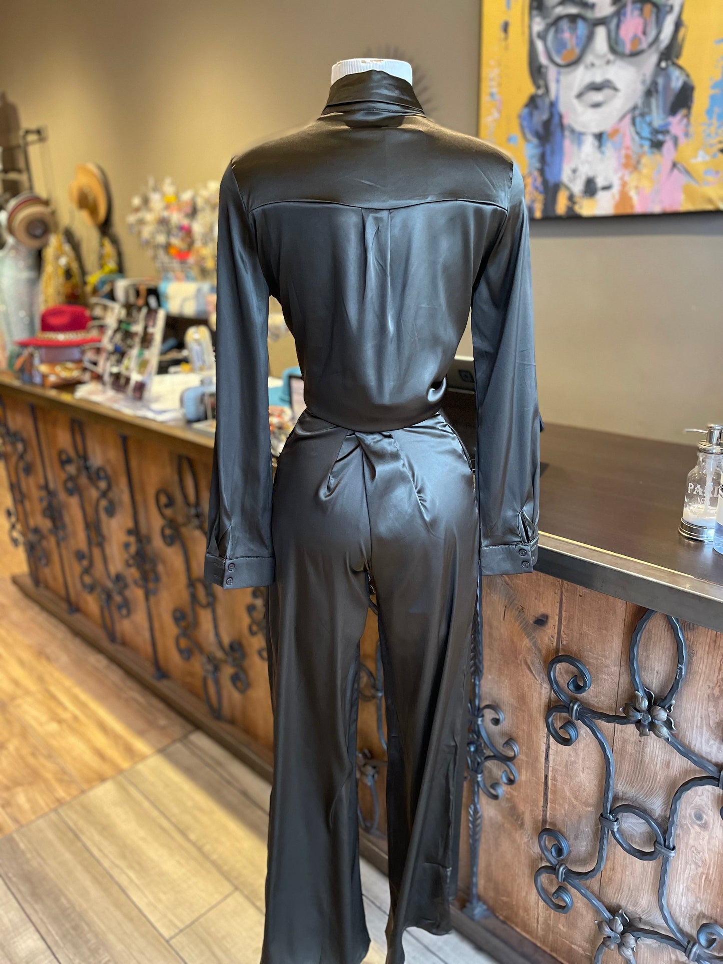 Collard Front Tie Pants Set