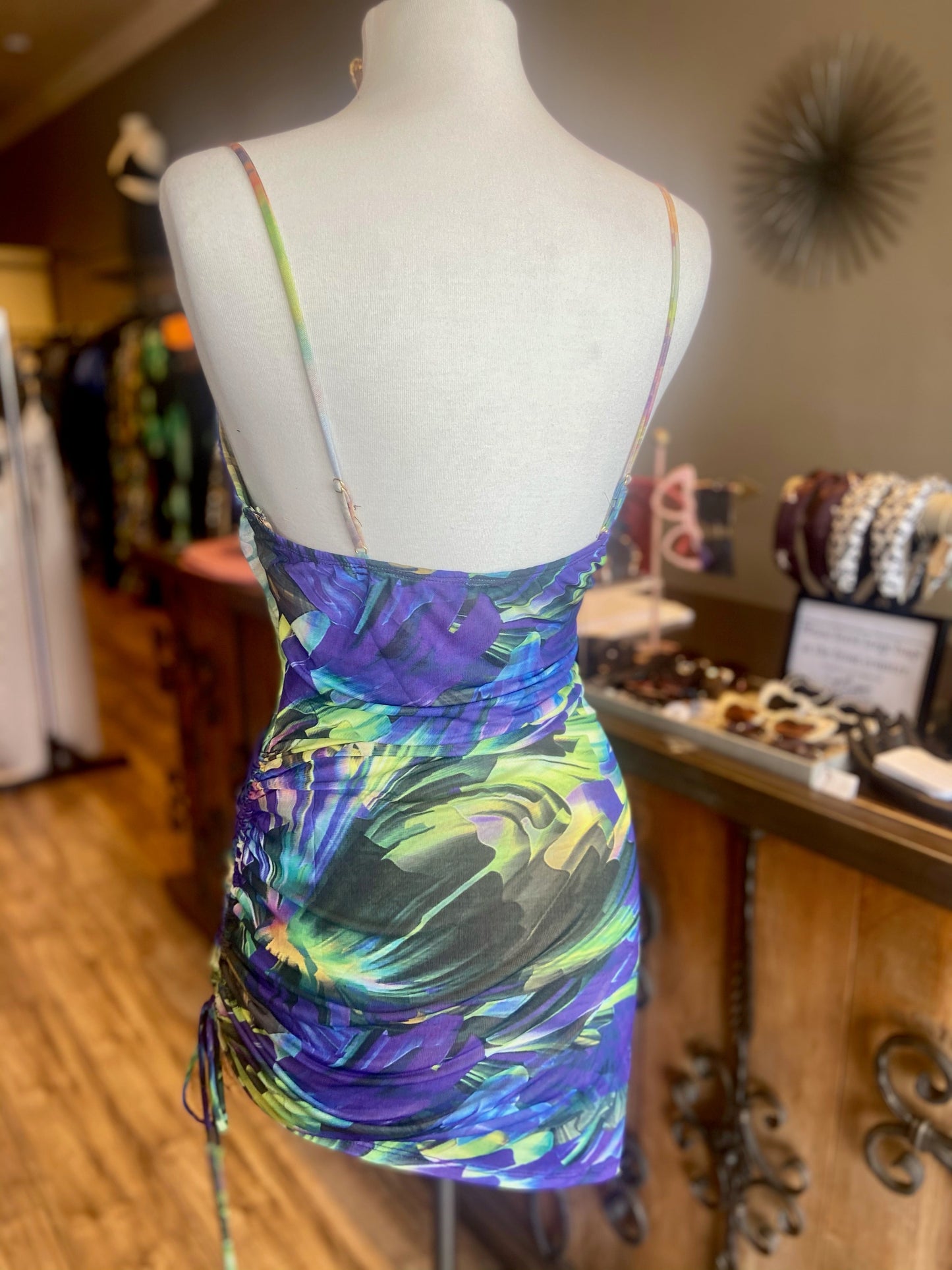 Printed Mesh Mini Dress