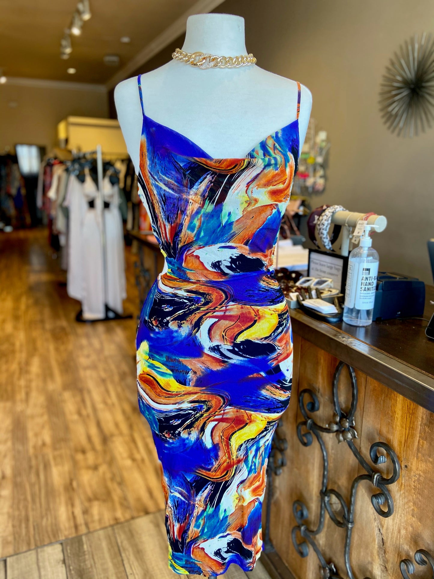 Multi Color Backless MIDI Dress