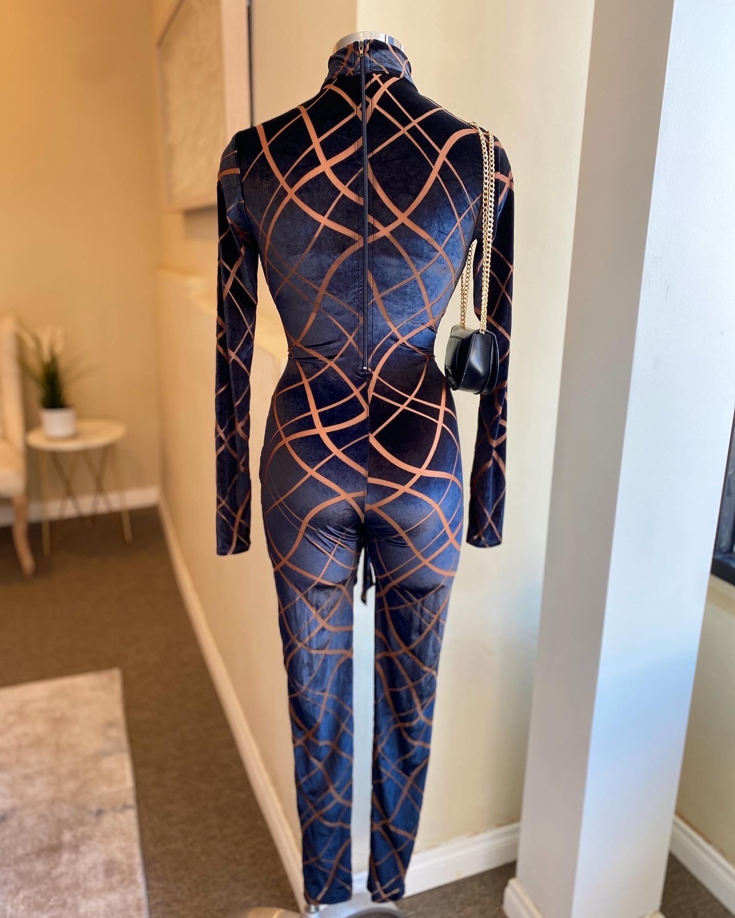 Open Front Bra Top Zipper Back Jumpsuit