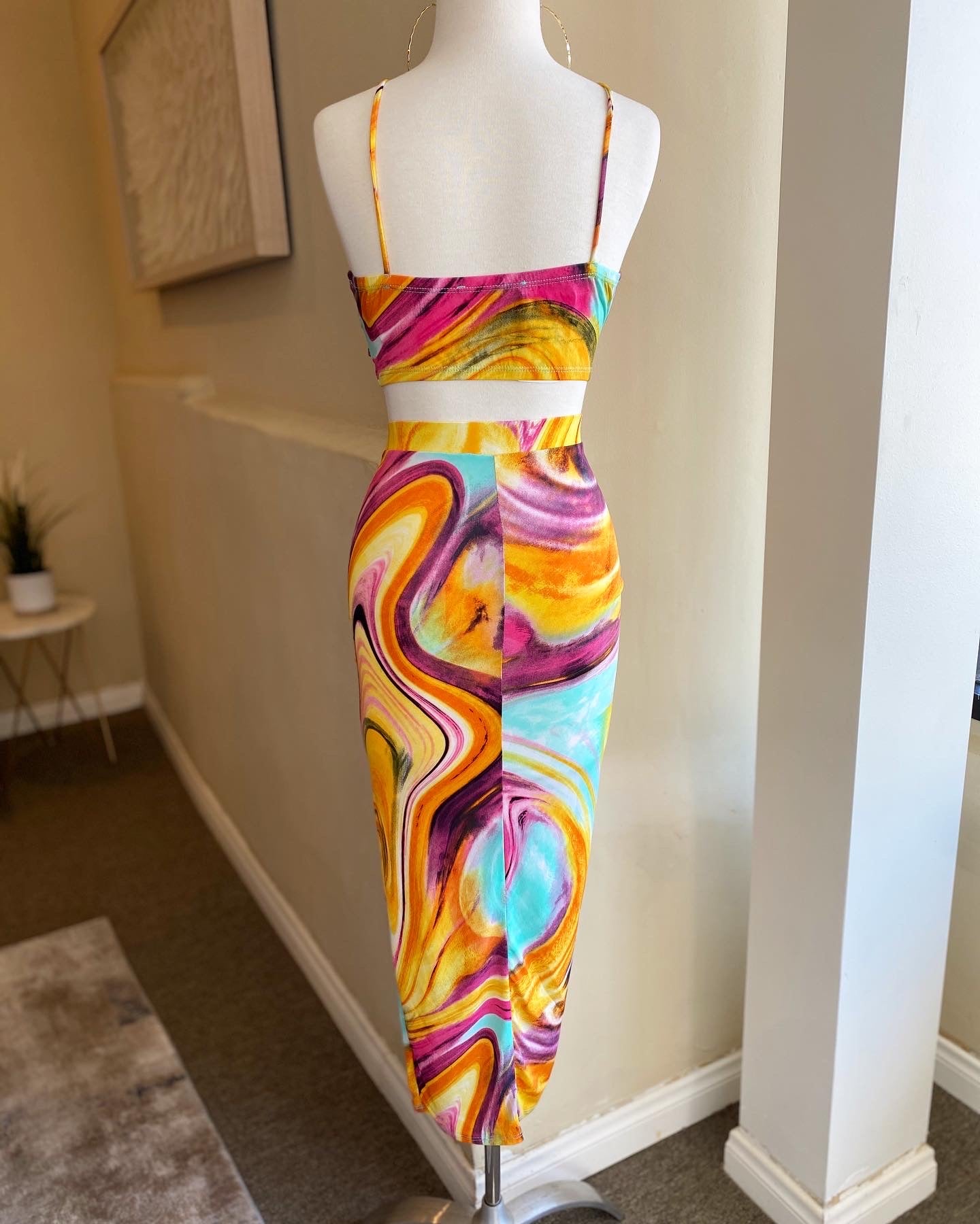 Printed Bra Top Skirt Set