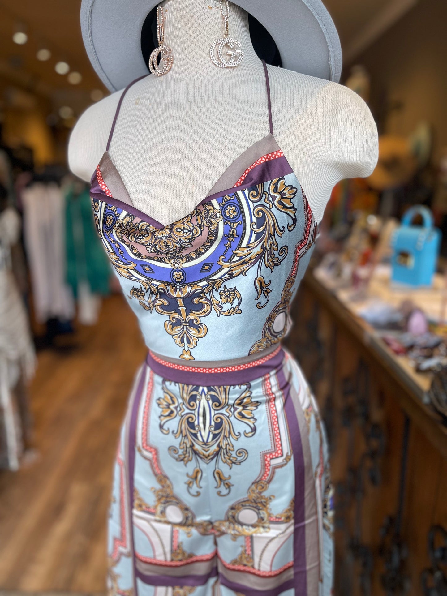 Satin Printed Pants Set