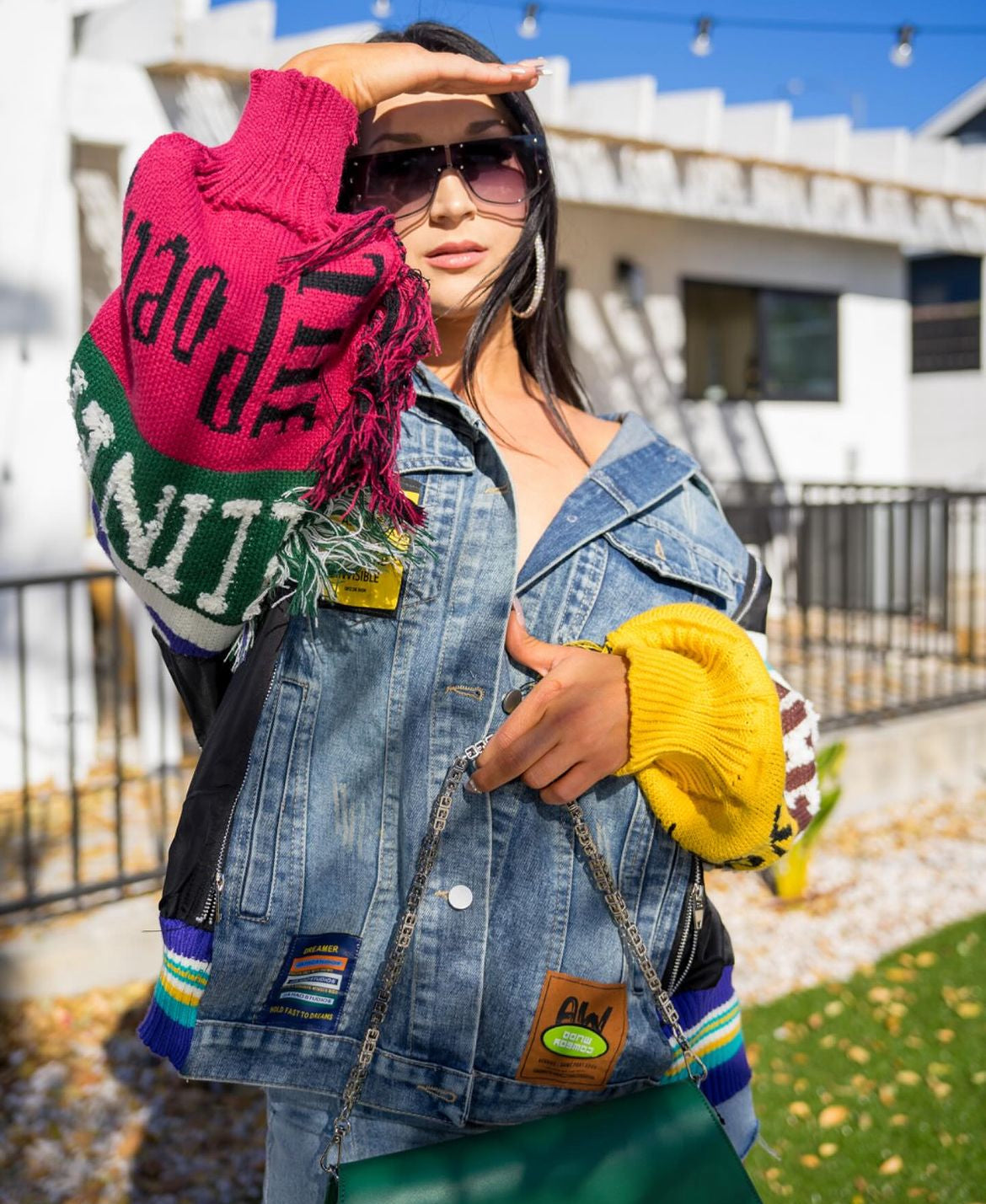 Denim Jacket W Sweater Sleeve