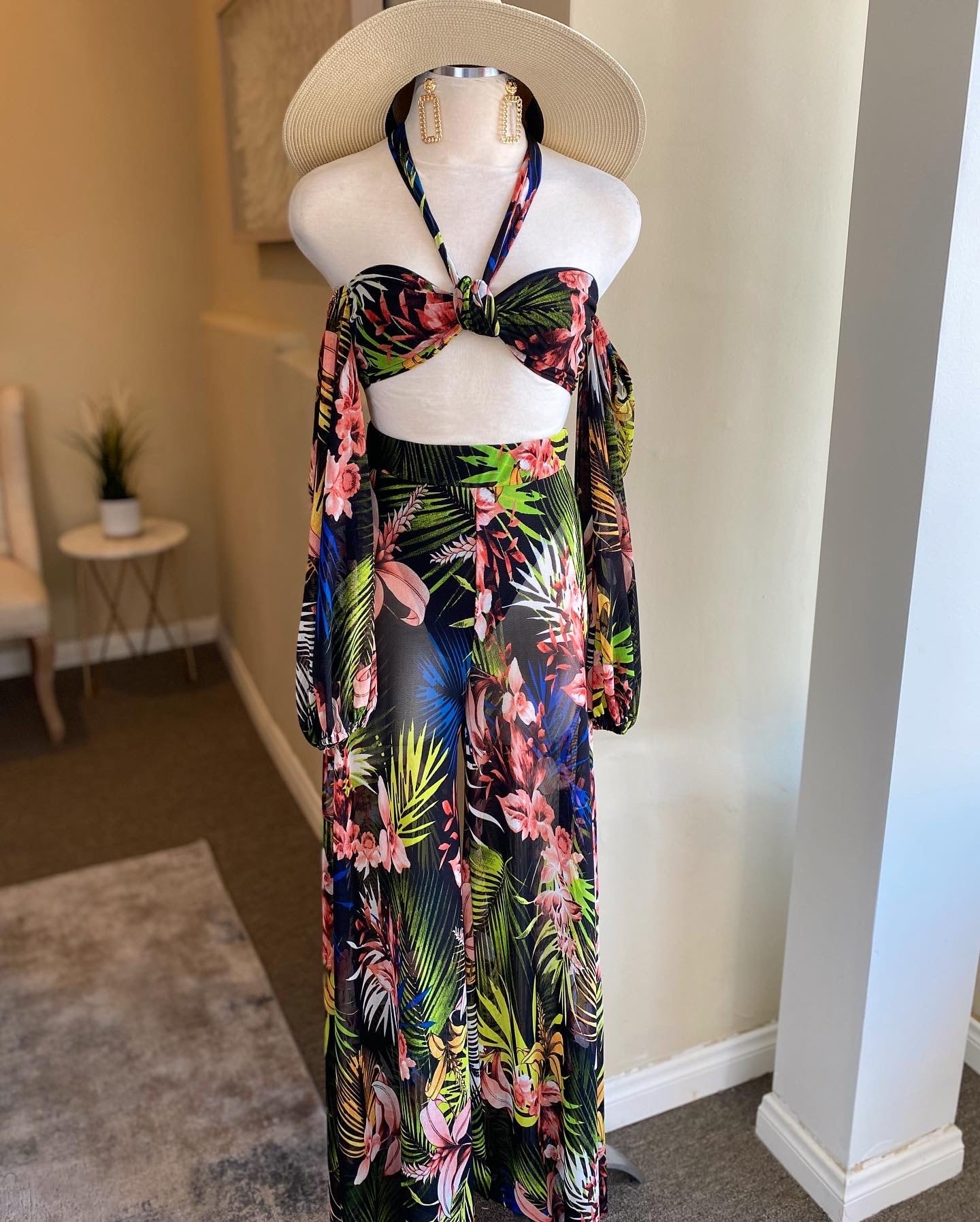 Mesh Tube Top Wide Leg Set