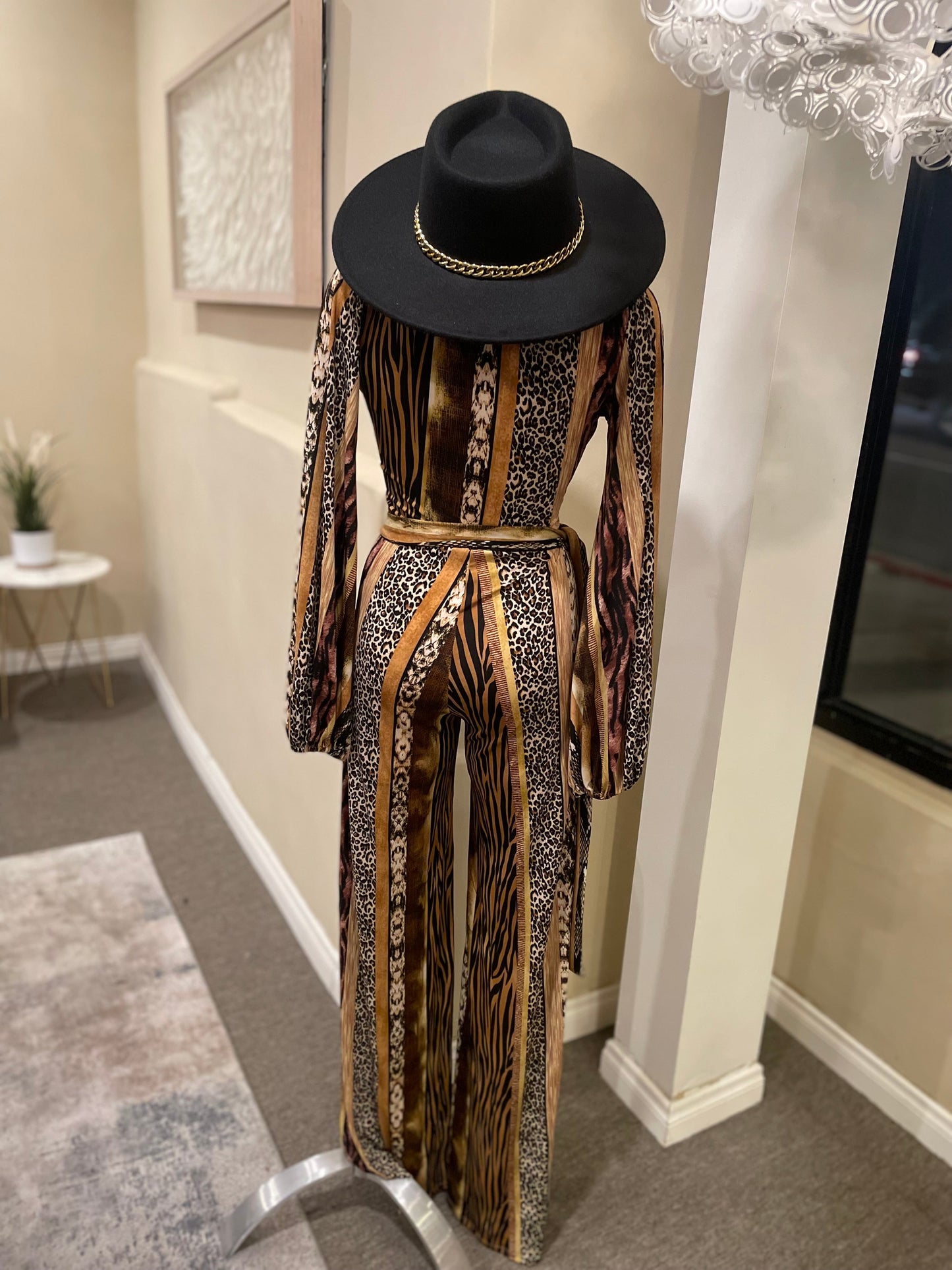 Deep V Long Sleeve Jumpsuit W Belt