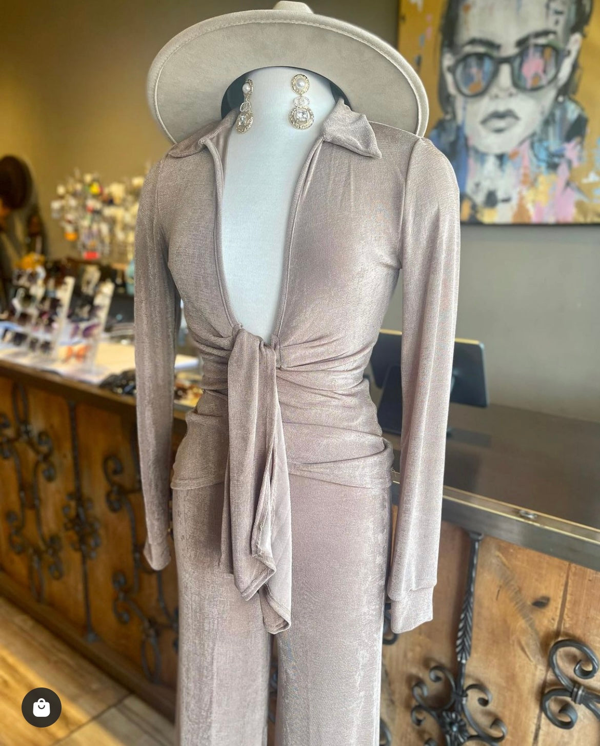 Long Sleeve Tie Front Pants Set