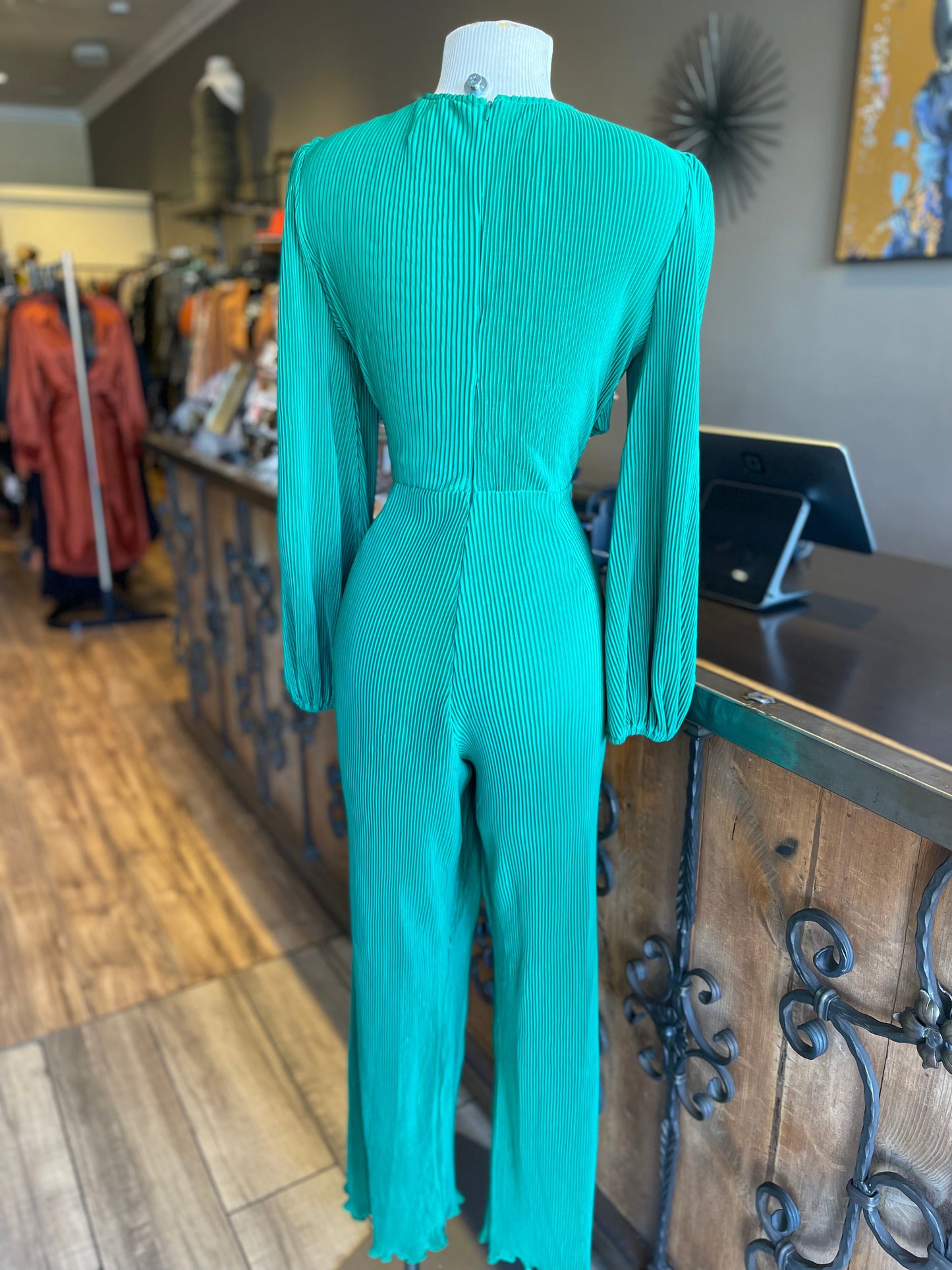 Long Sleeve C Ring Ruched Jumpsuit