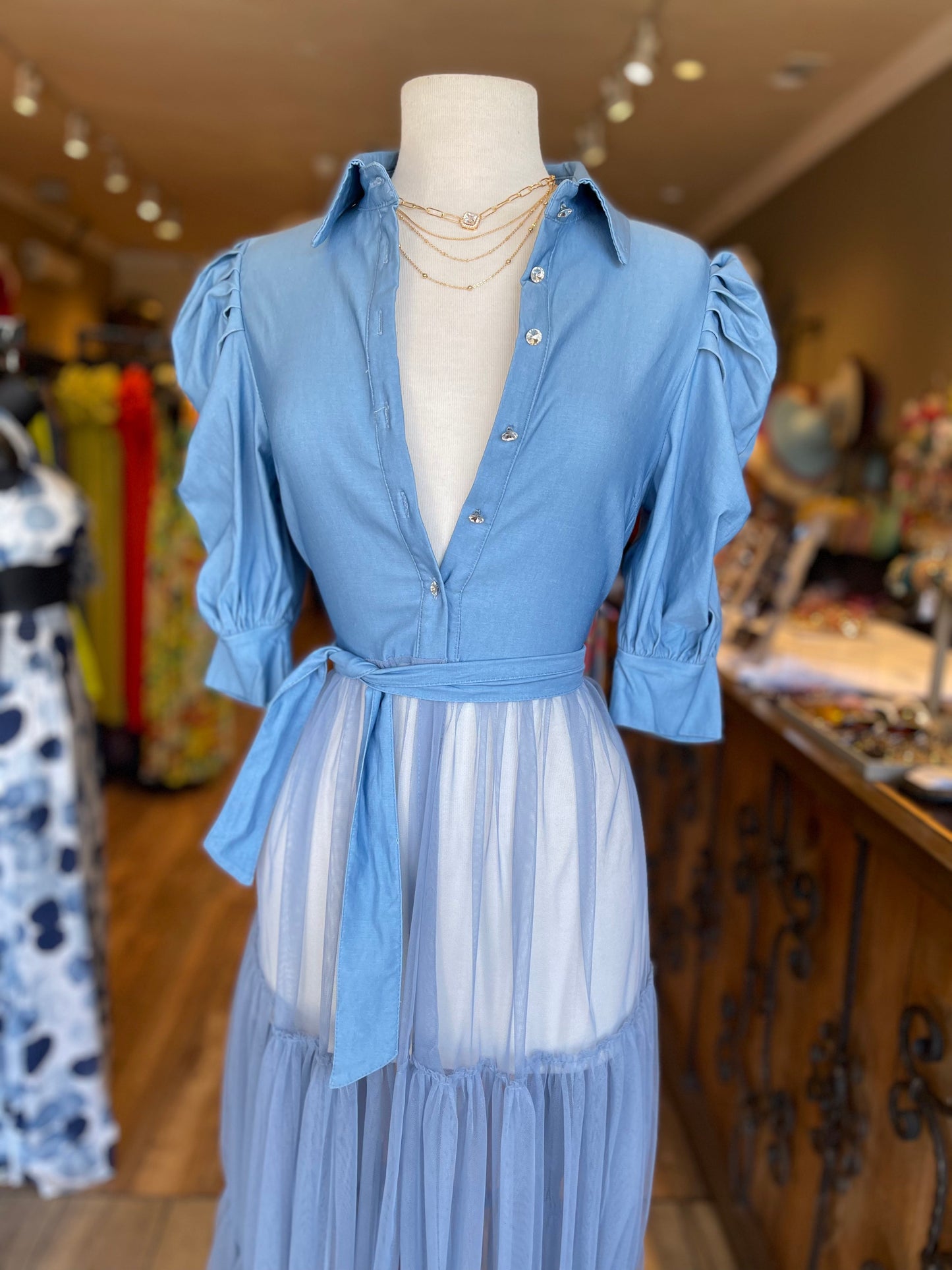 Half Sleeve Puff Shoulder Mesh Top