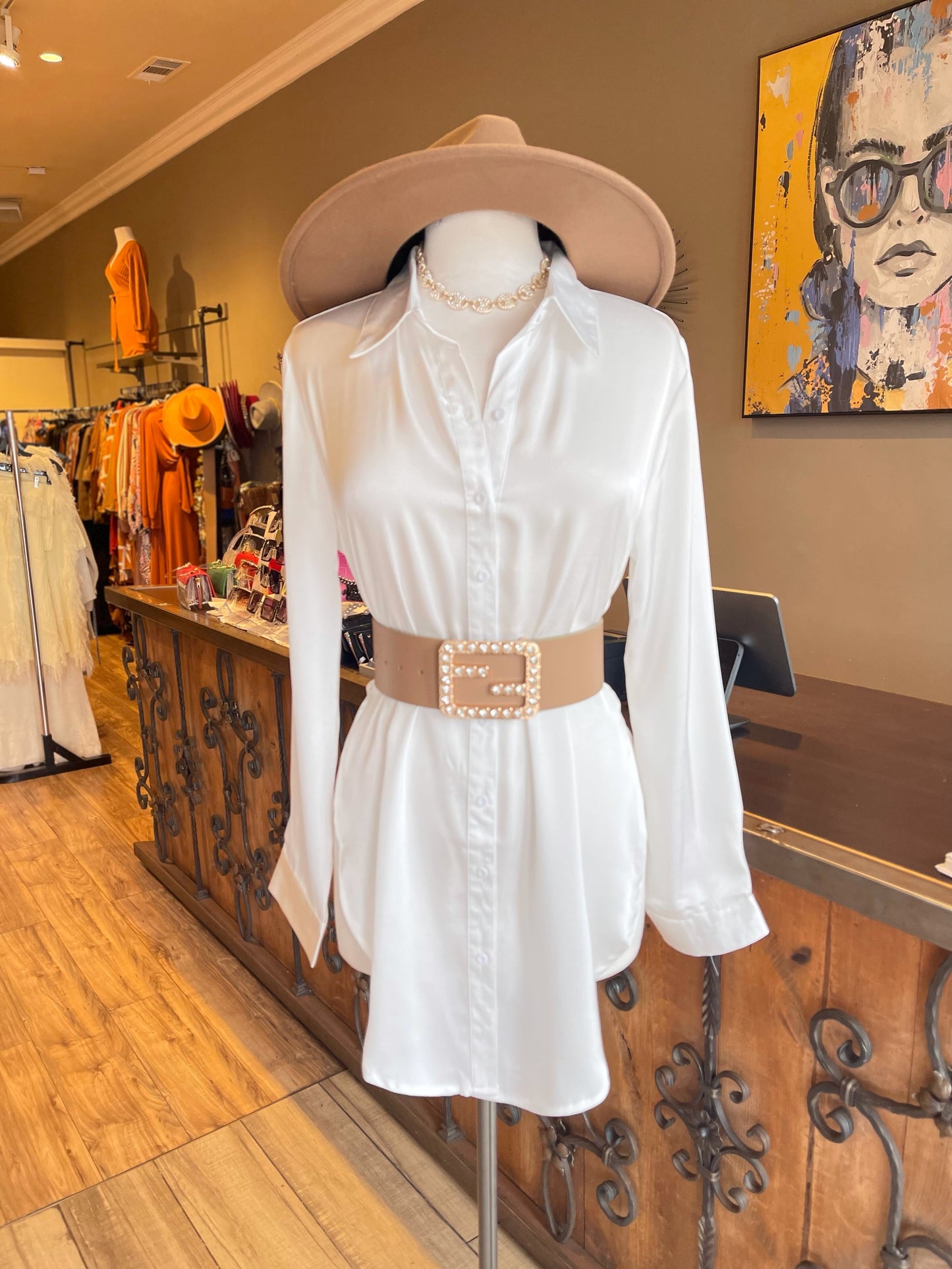 Satin Button Down Blouse W Slit