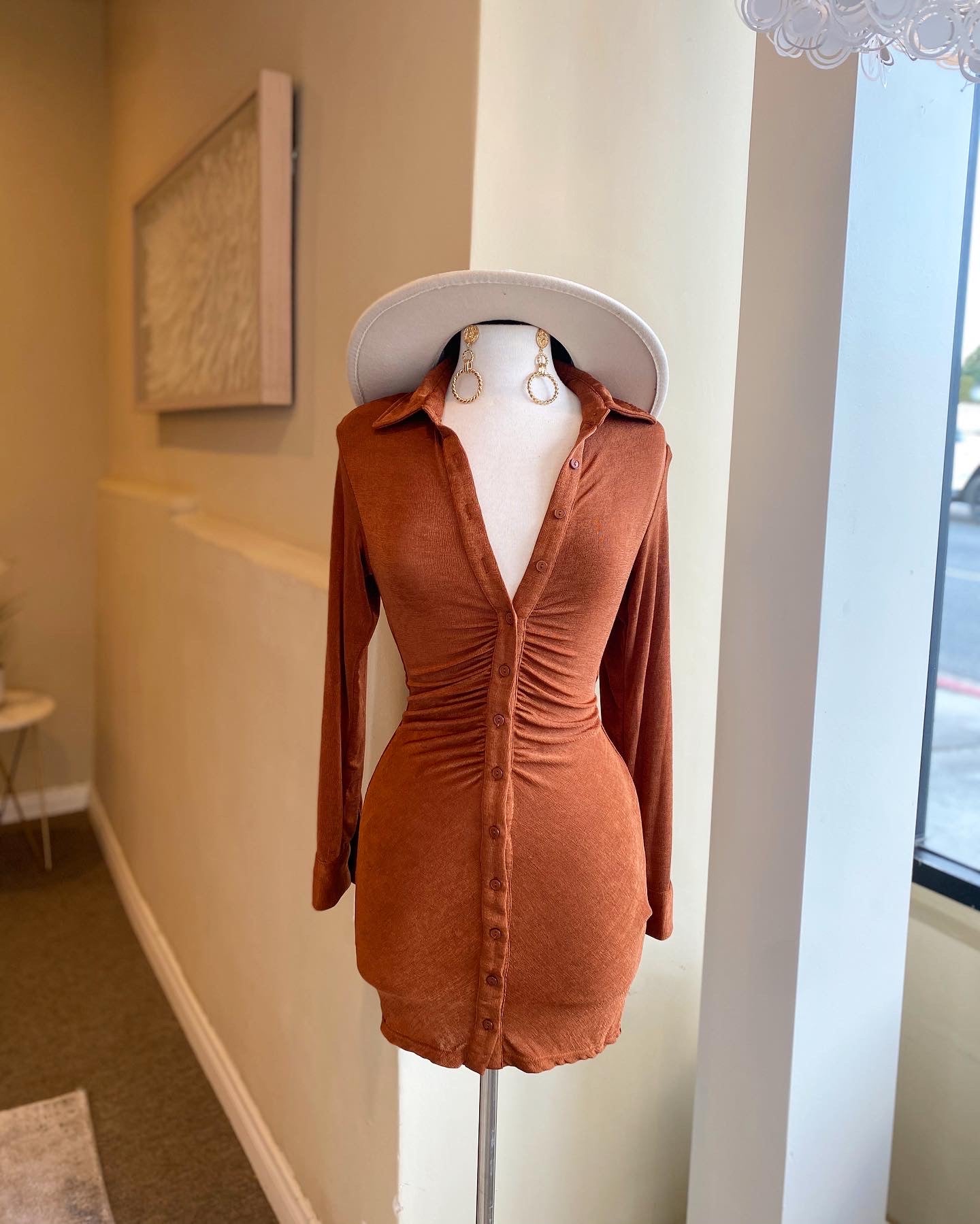 bodycon button down dress Button Down Two-Tone Spliced Bodycon Knit Dress in Cream White XL