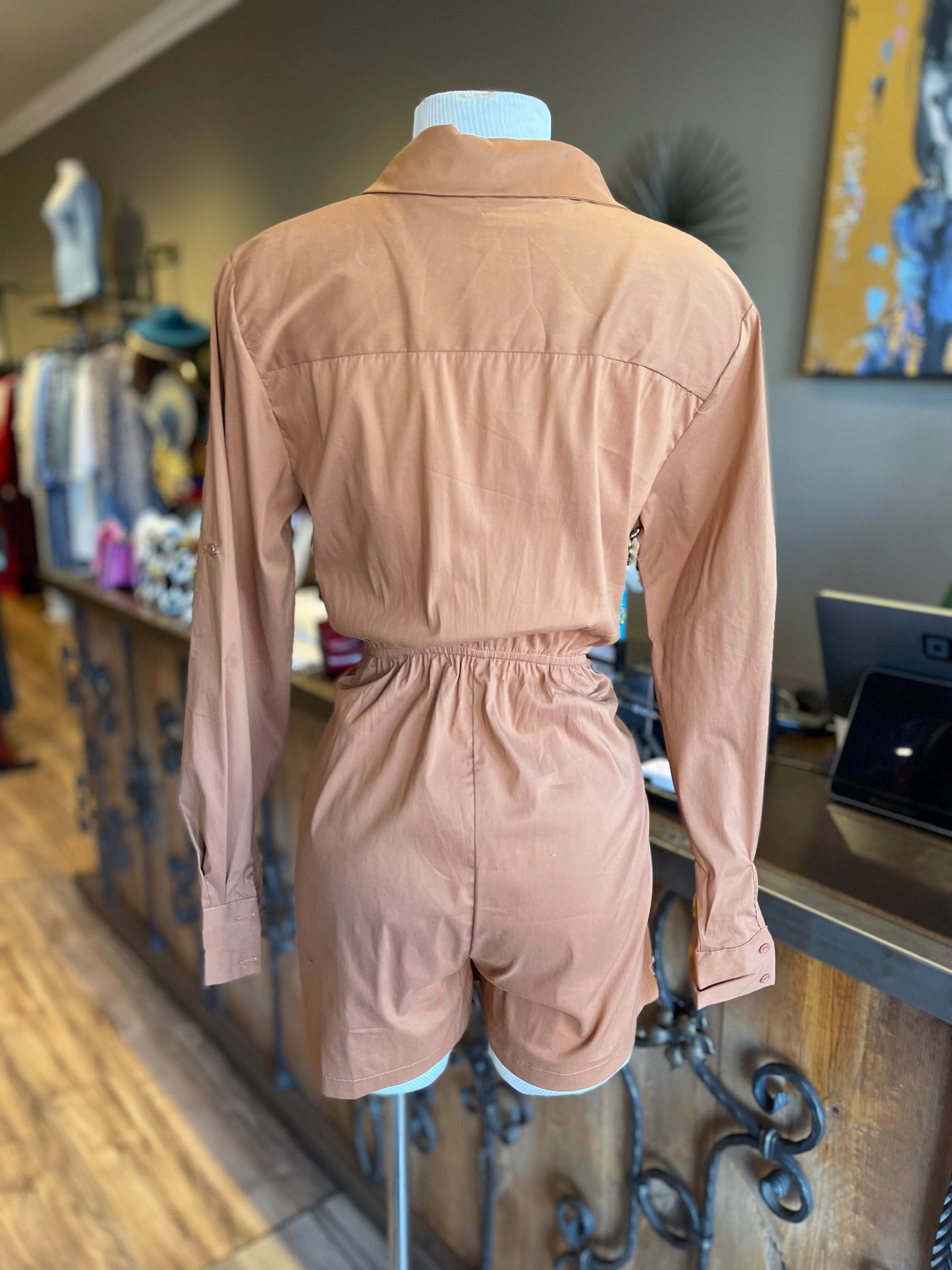 Ruched Waist Button Down Romper