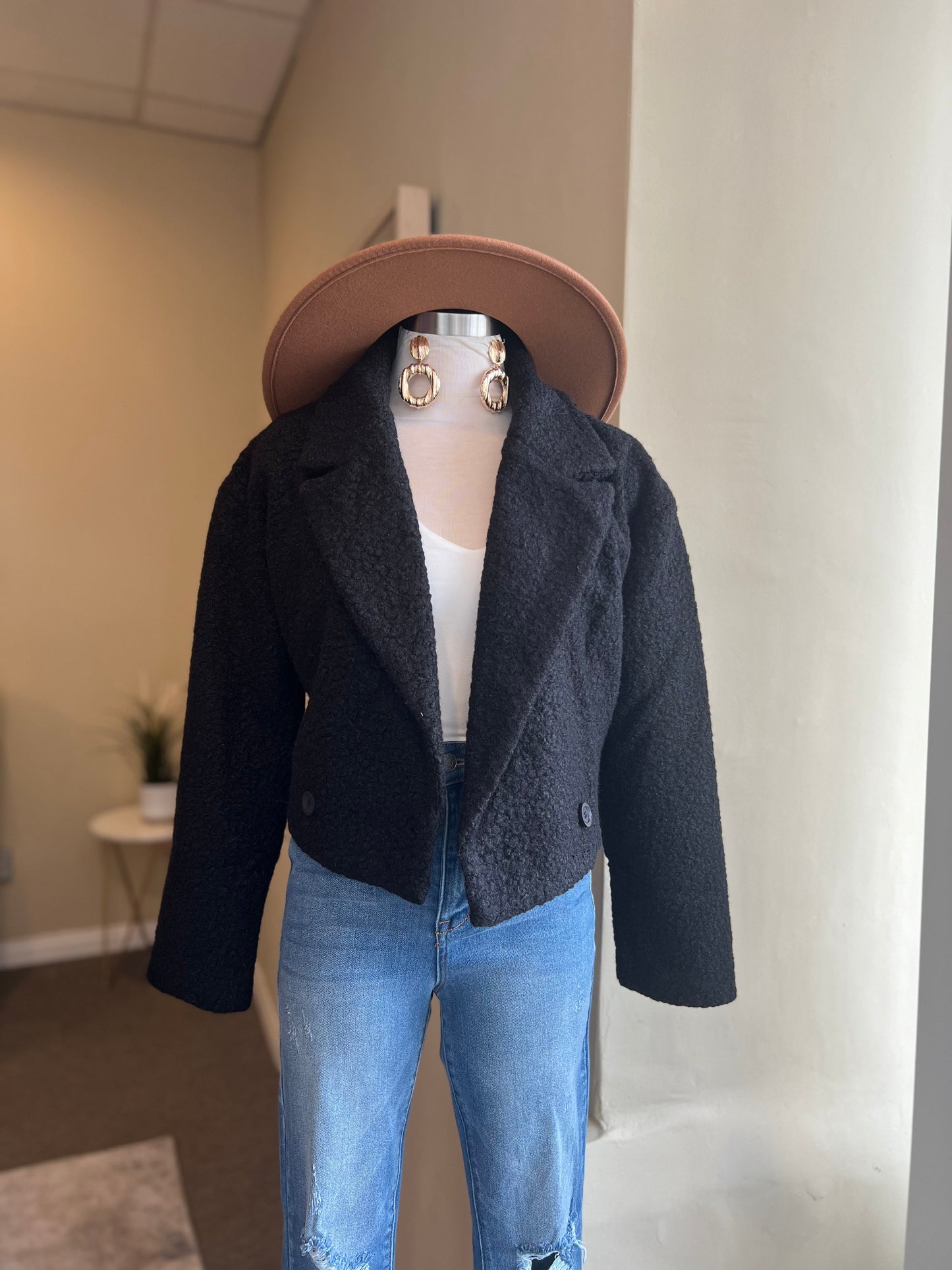 Crop Texture Wool Jacket