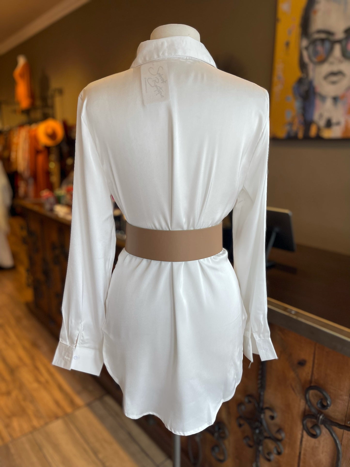 Satin Button Down Blouse W Slit