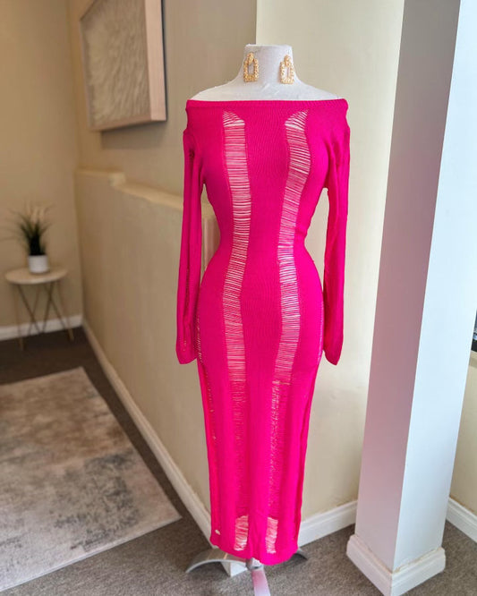 Knit Open Back Long Sleeve Dress