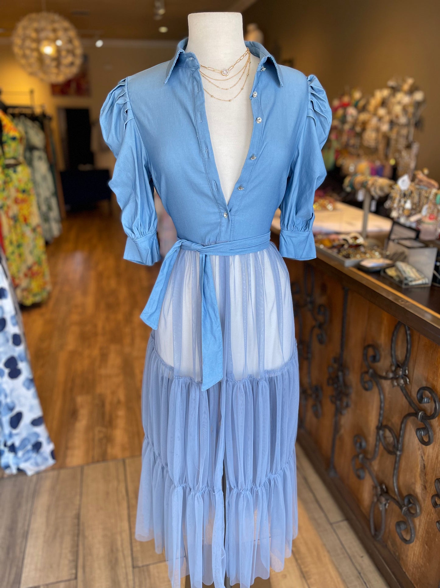 Half Sleeve Puff Shoulder Mesh Top