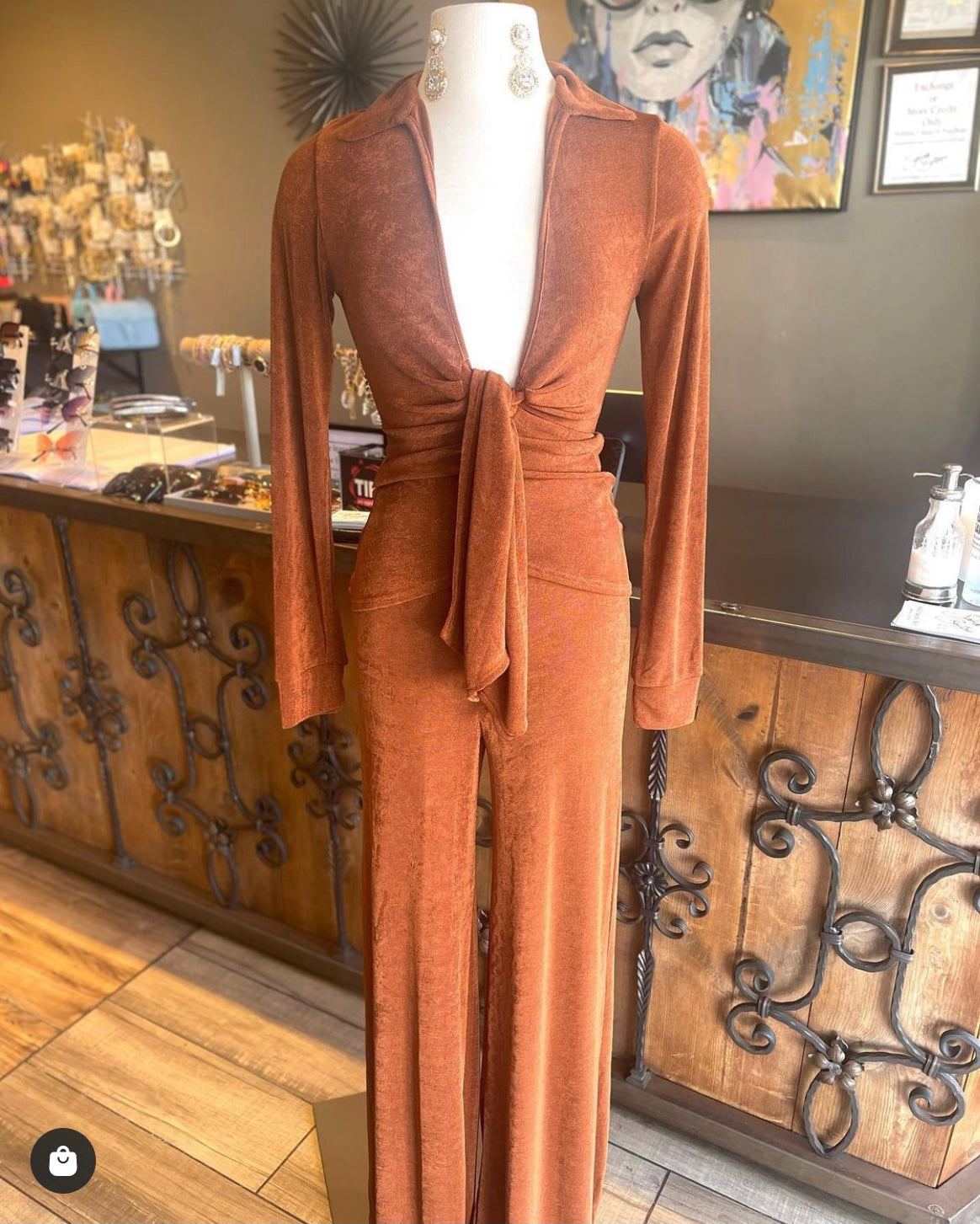 Long Sleeve Tie Front Pants Set