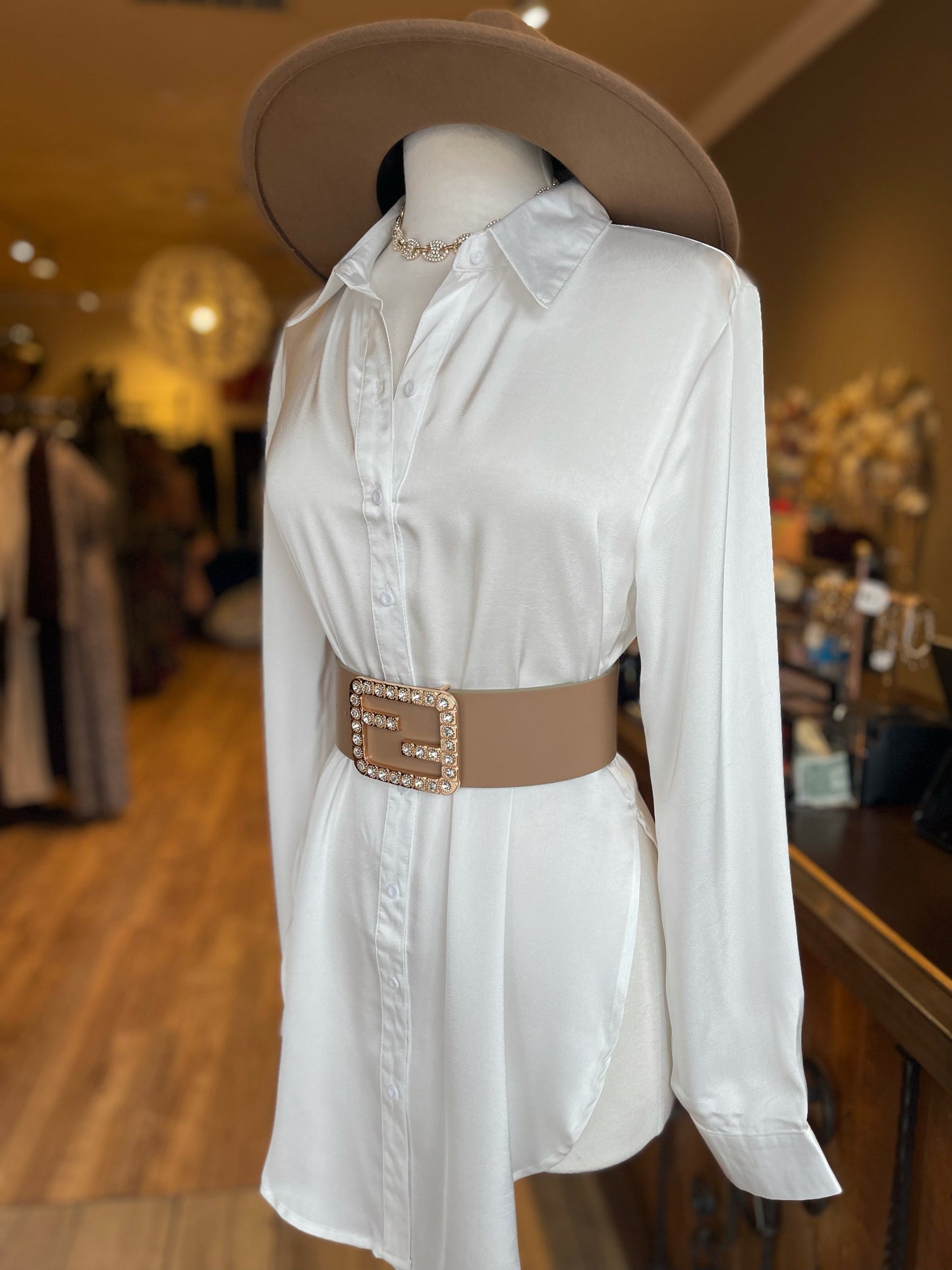 Satin Button Down Blouse W Slit