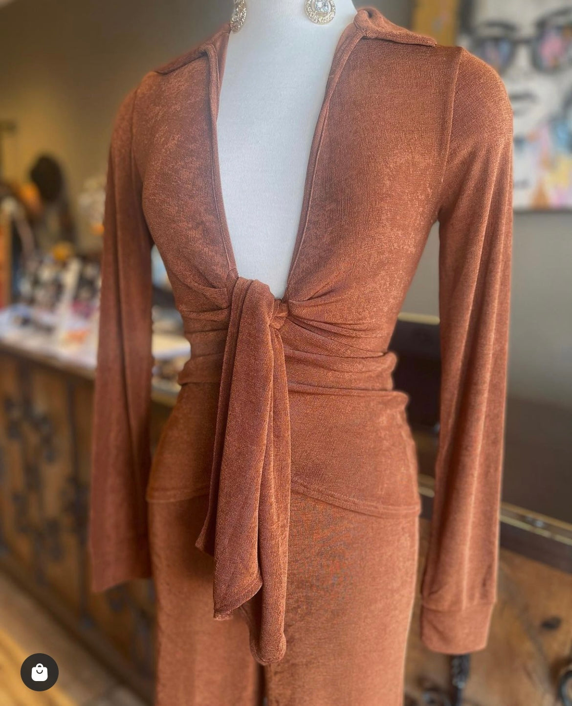 Long Sleeve Tie Front Pants Set