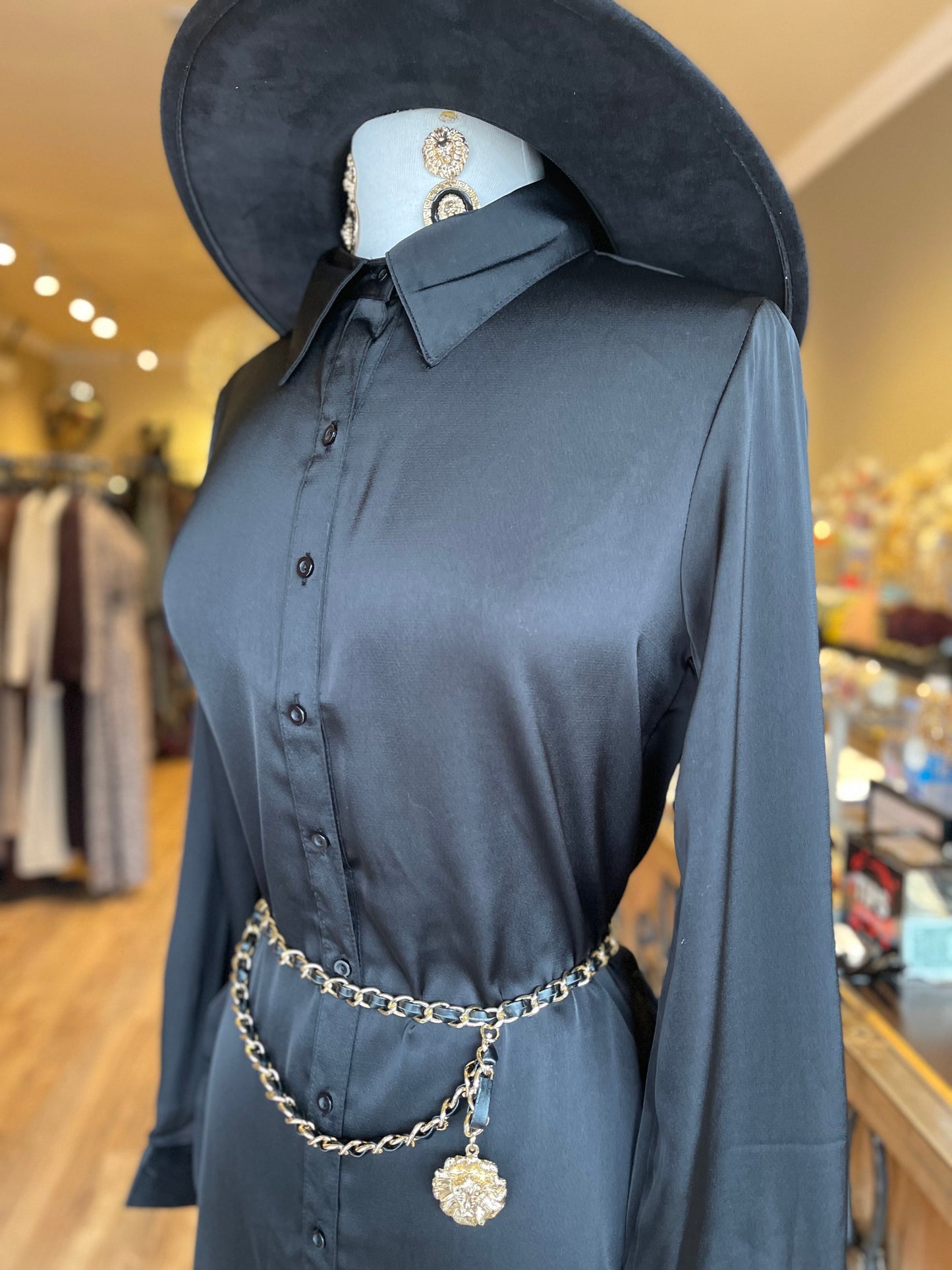 Satin Button Down Blouse W Slit
