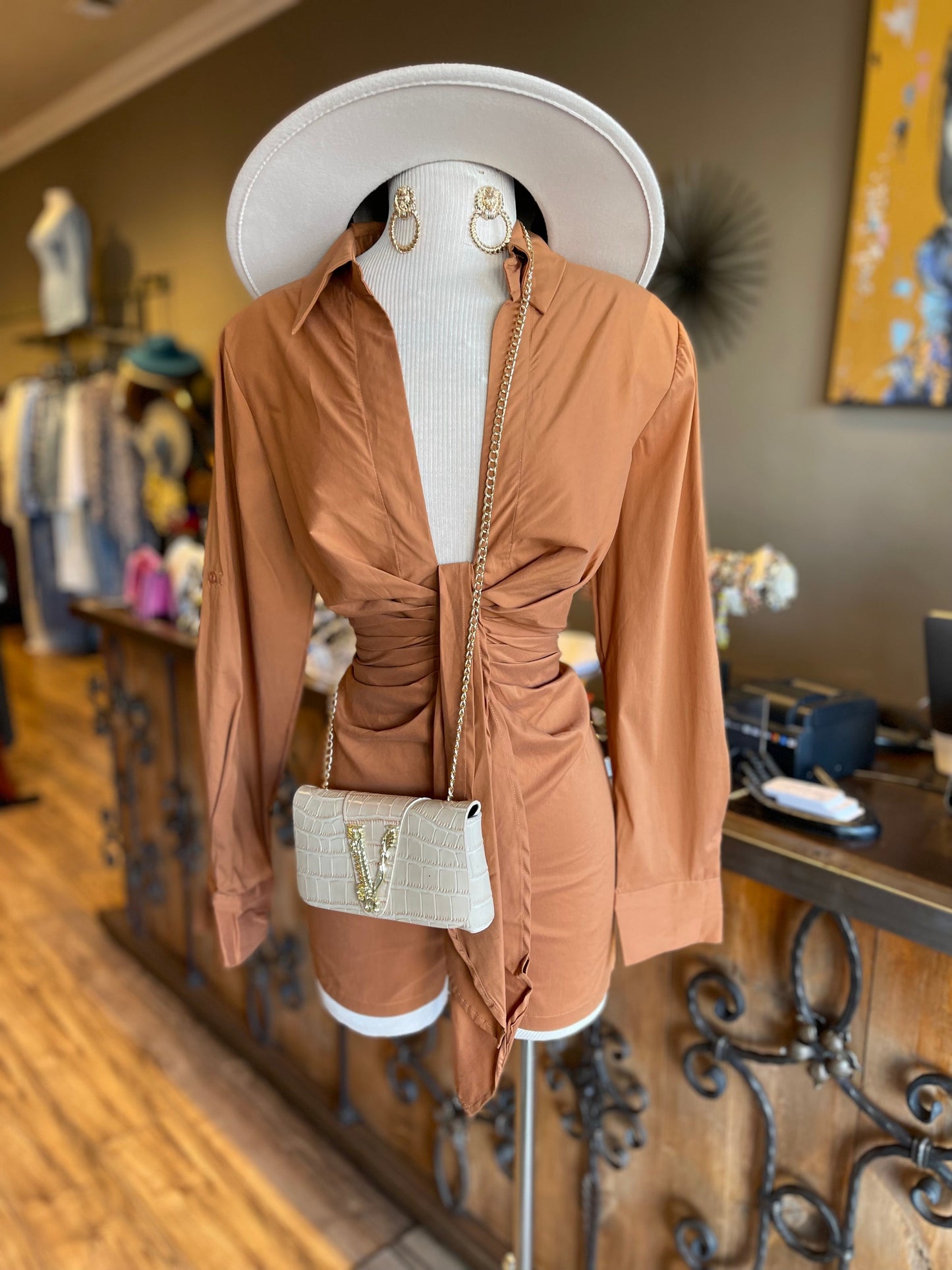 Ruched Waist Button Down Romper