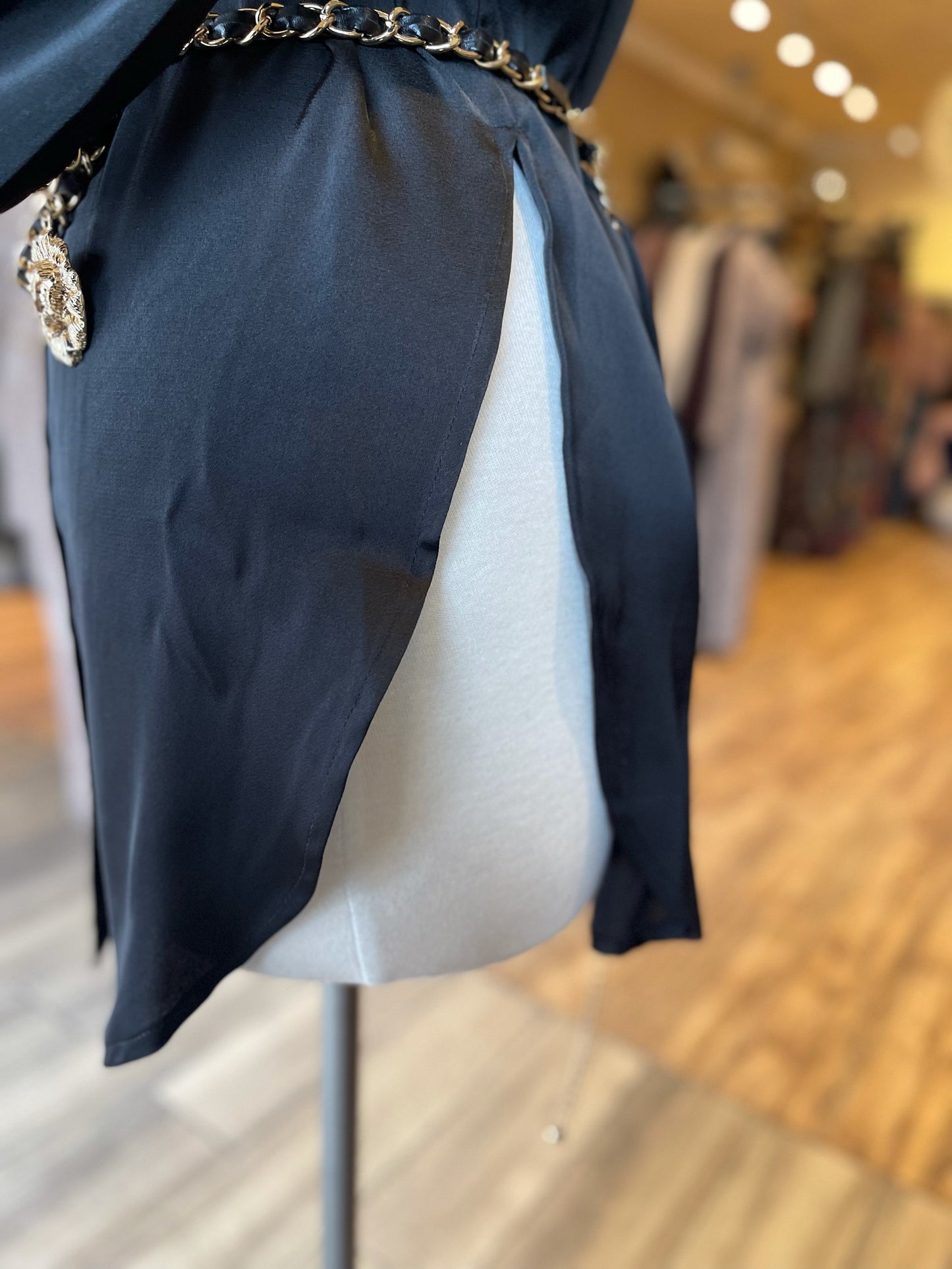 Satin Button Down Blouse W Slit