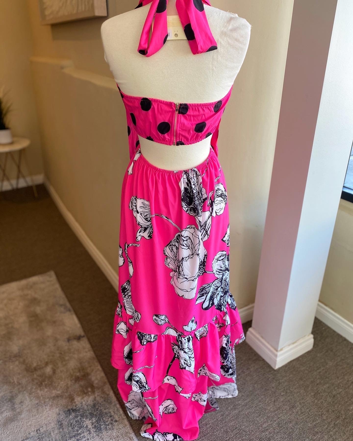 Pink Polka Dot Floral Maxi FINAL SALE