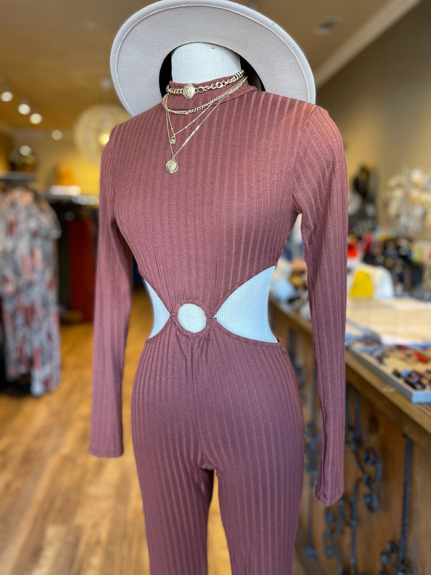 Long Sleeve Cut Out O Ring Jumpsuit