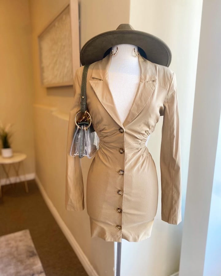 Front Button Long Sleeve Backless Dress FINAL SALE