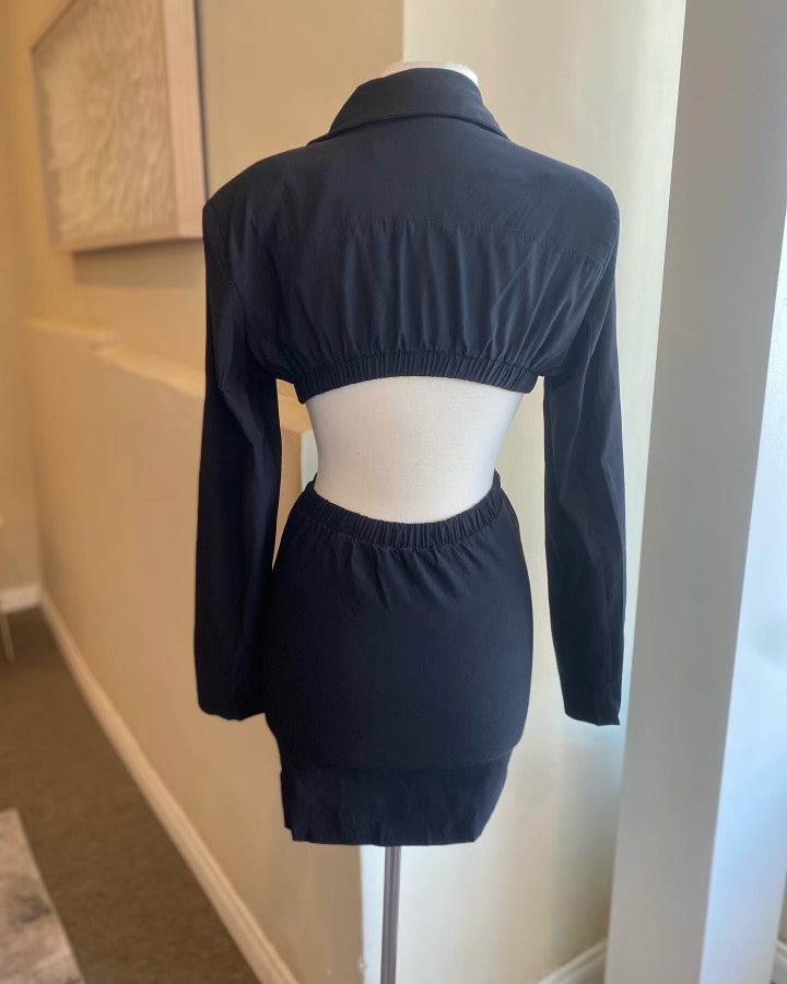 Front Button Long Sleeve Backless Dress FINAL SALE