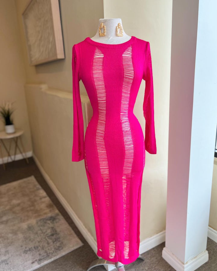 Knit Open Back Long Sleeve Dress