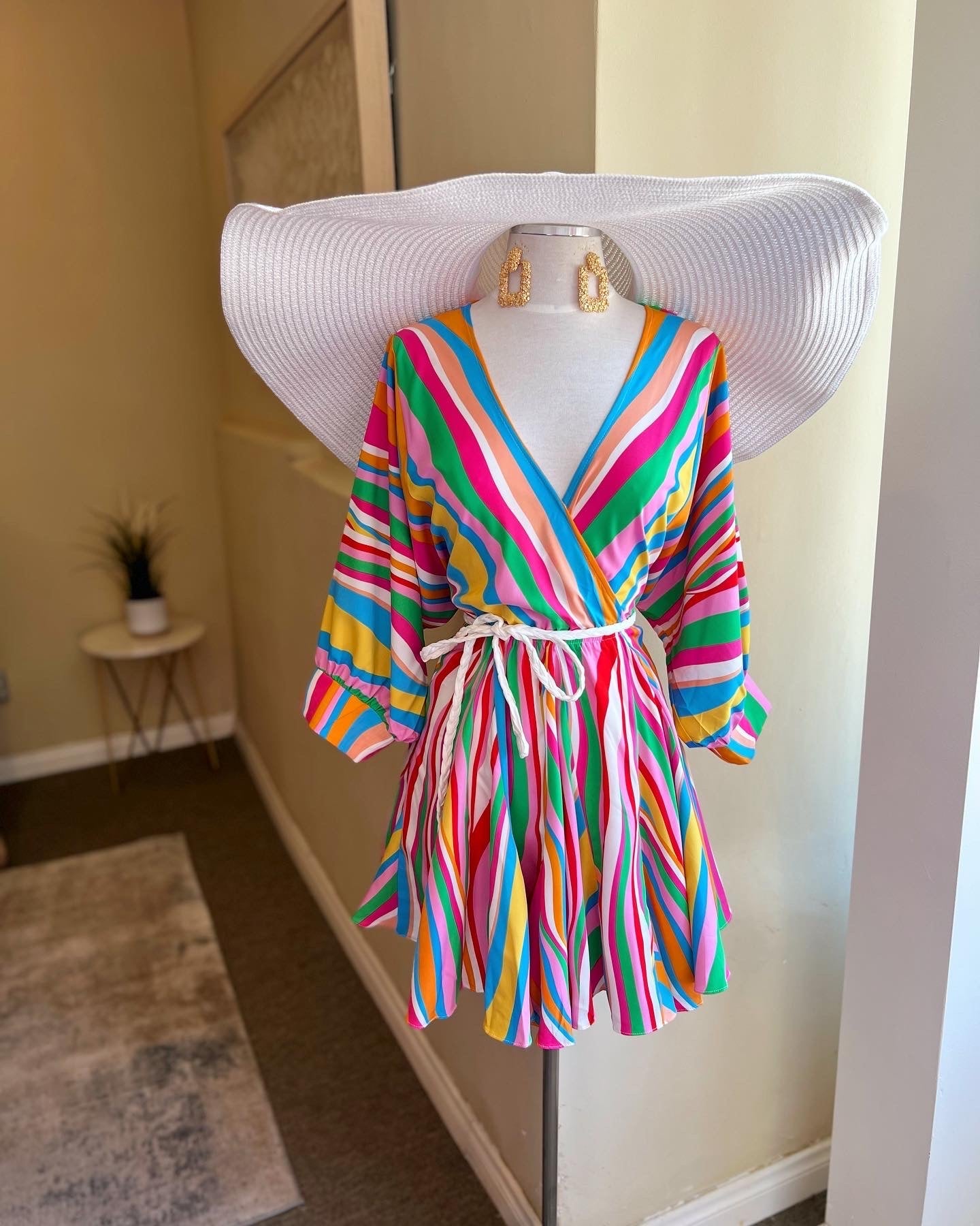 Dolman Braid Belted Mini Dress
