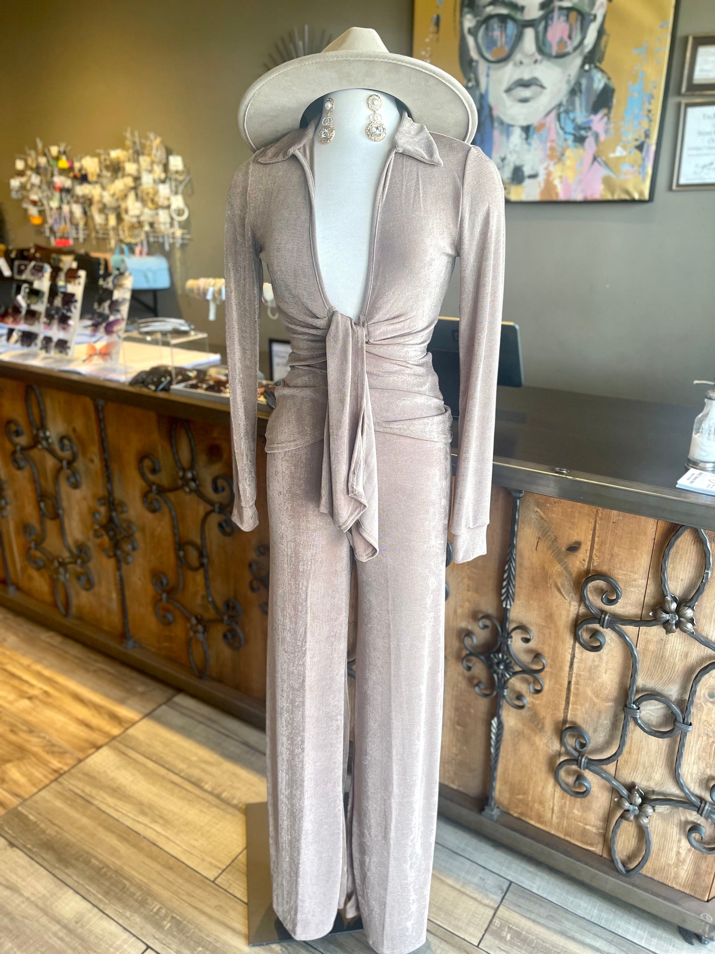 Long Sleeve Tie Front Pants Set