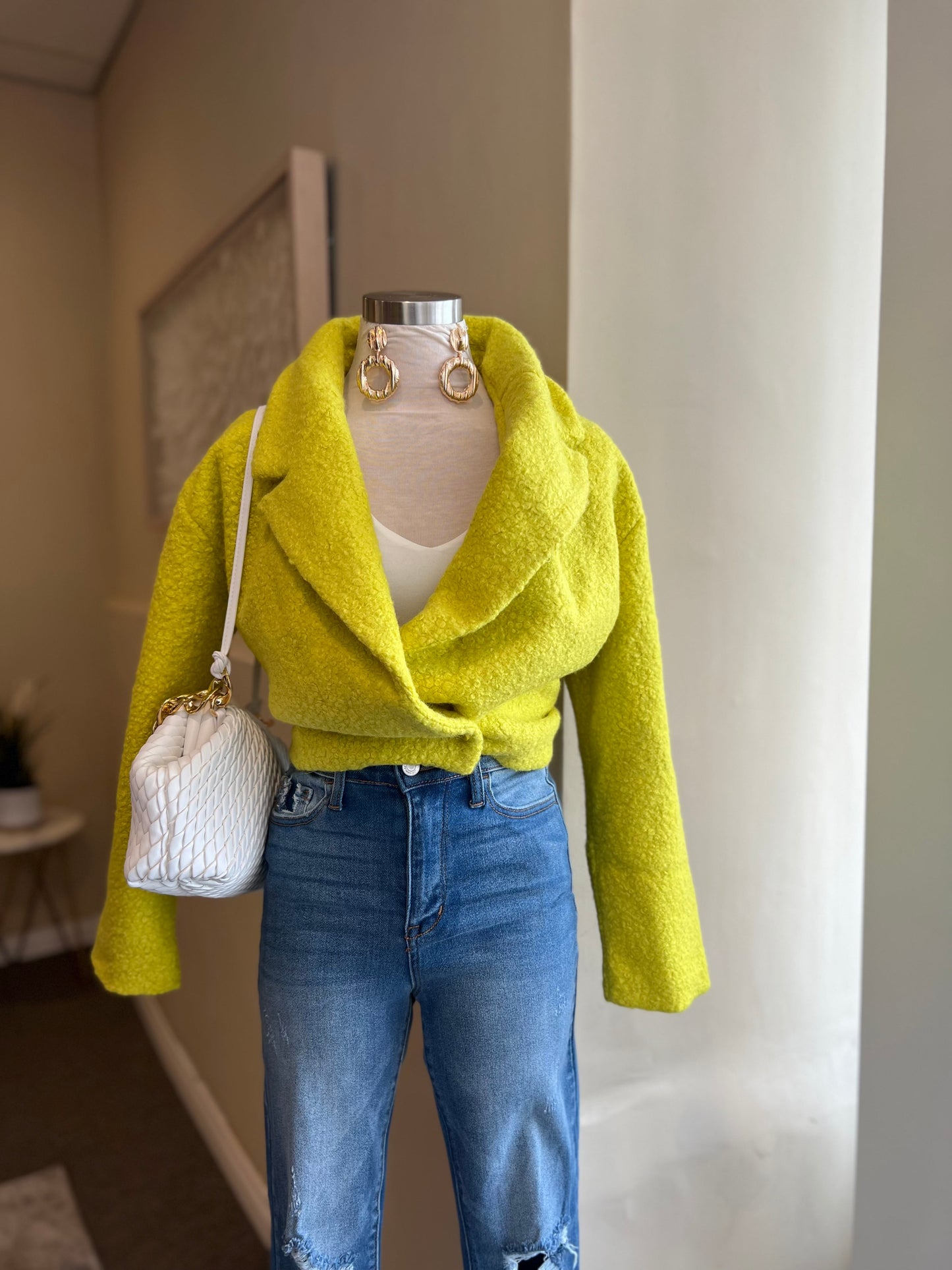 Crop Texture Wool Jacket