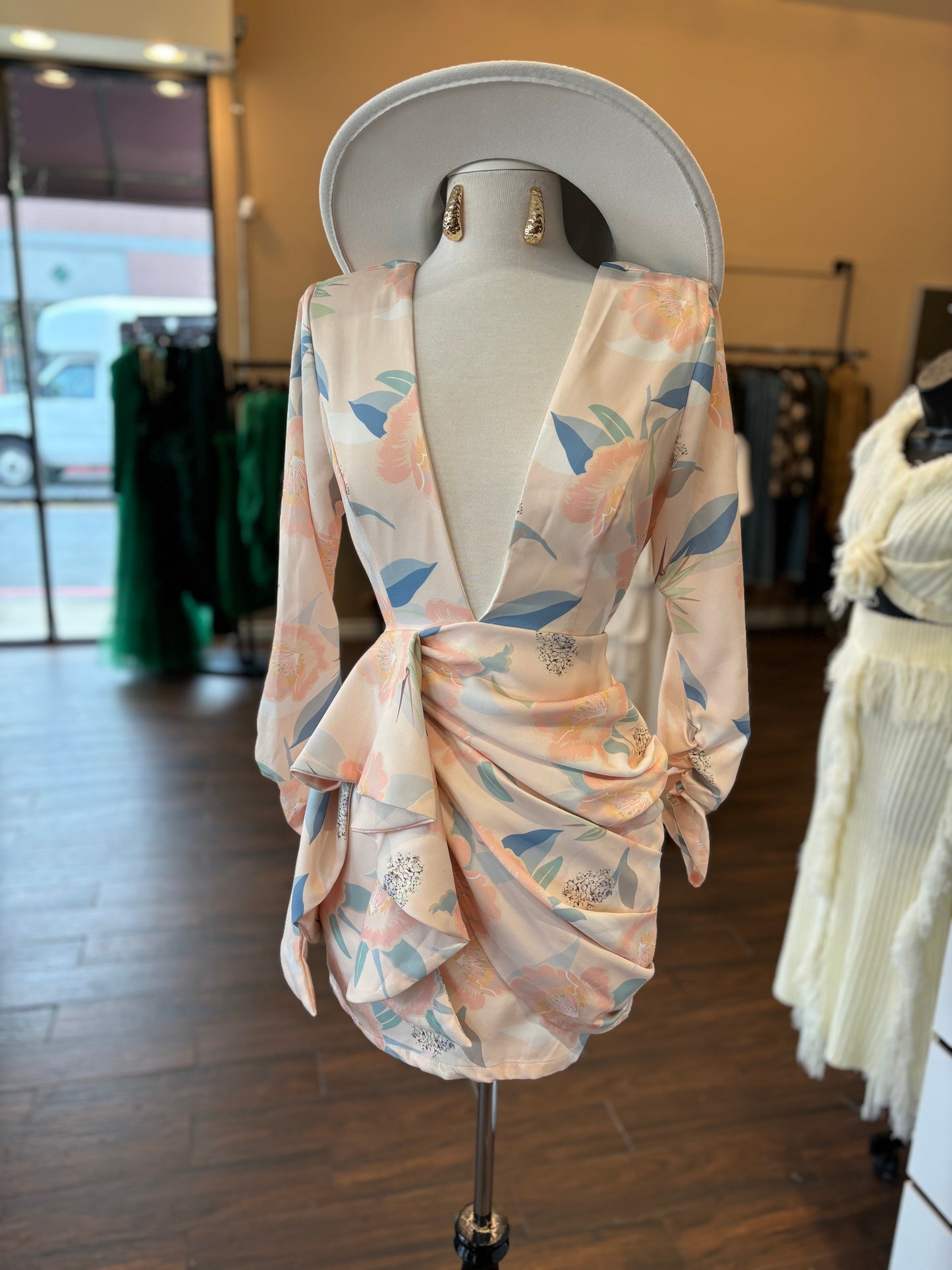 Ruched Long Sleeve Backout Dress