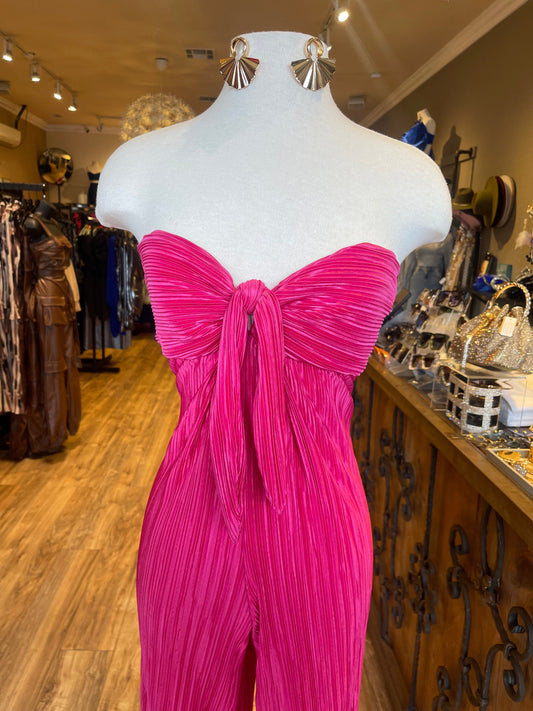 Pleated Front Tie Tube Jumpsuit