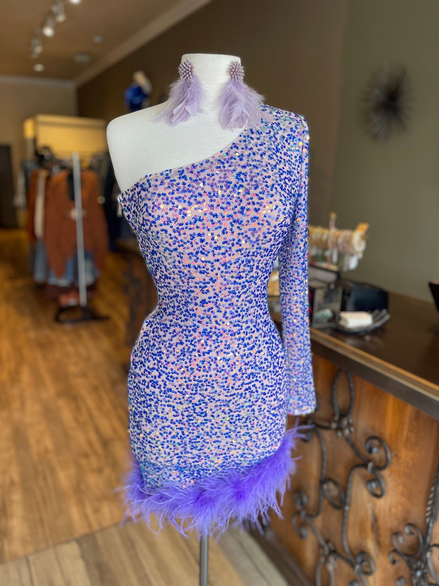 Feather Bottom 1 Shoulder Dress