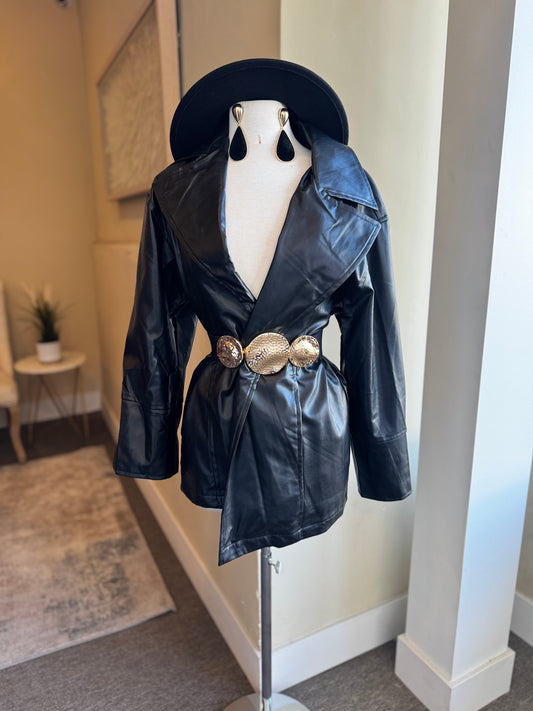 Leather Tie Waist Jacket