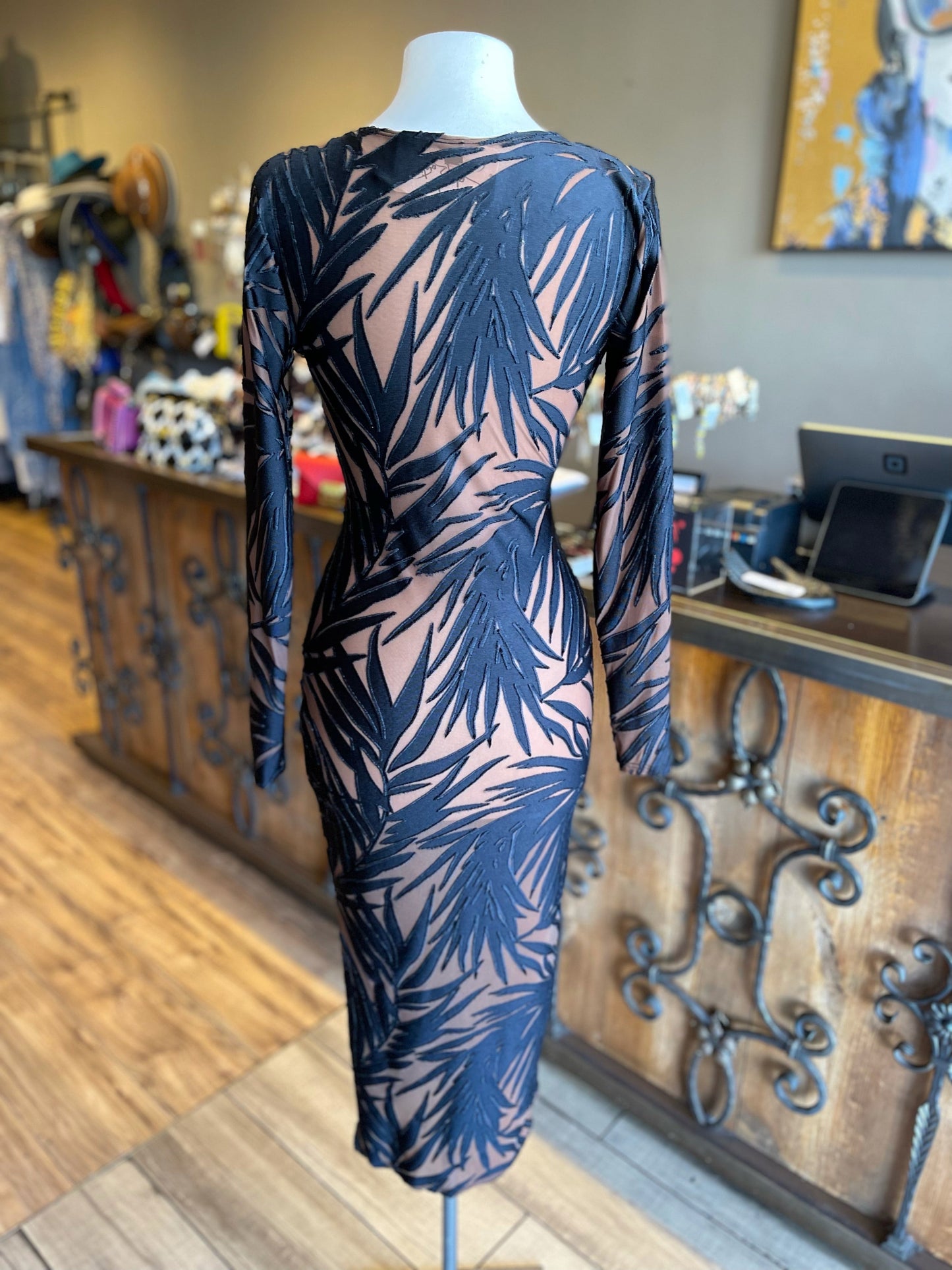 Velvet Long Sleeve Burnout Dress