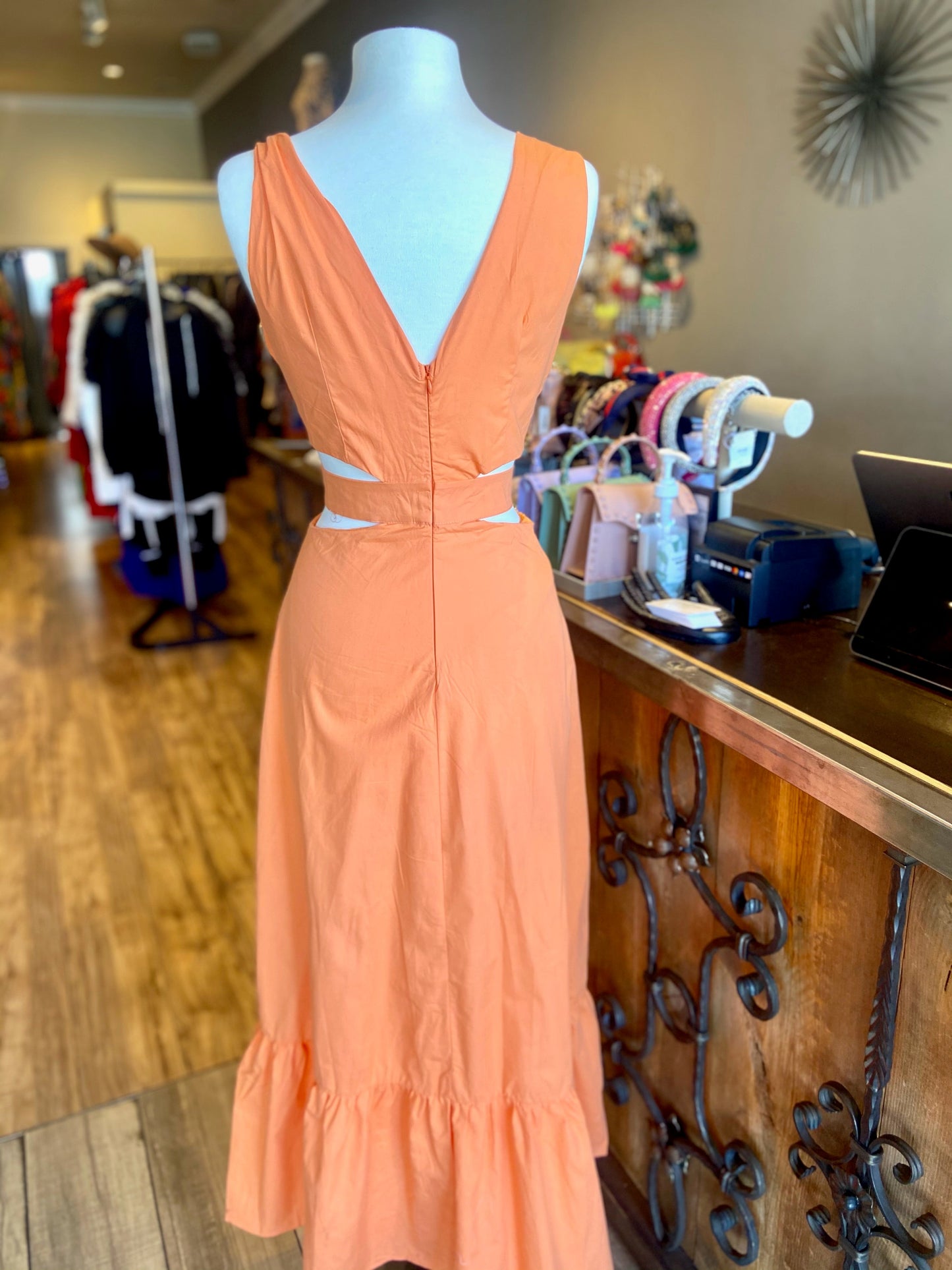 V Cut Side Out Maxi Dress