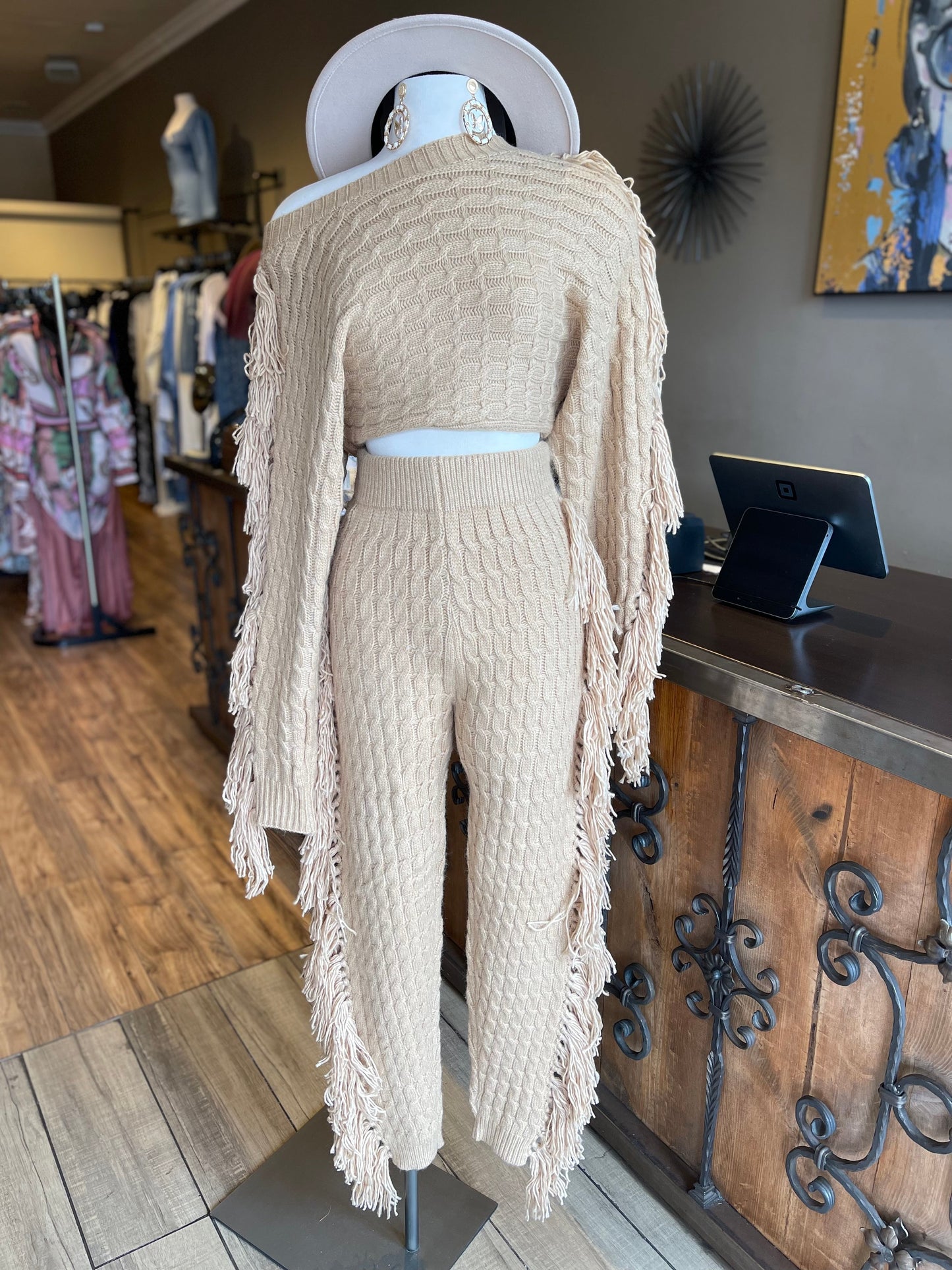 Fringe Sweater Pants Set