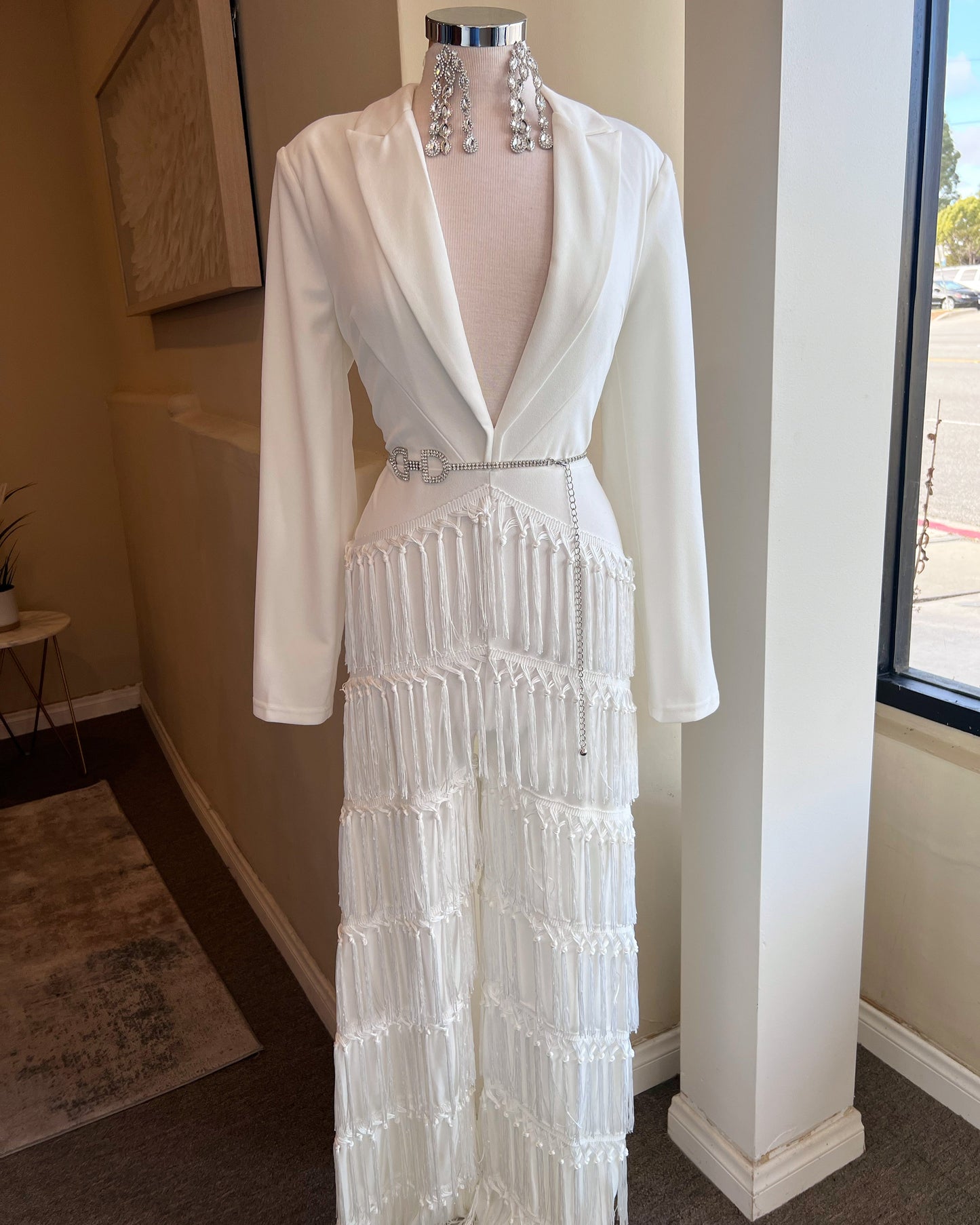 V Neck Fringe Button Jumpsuit