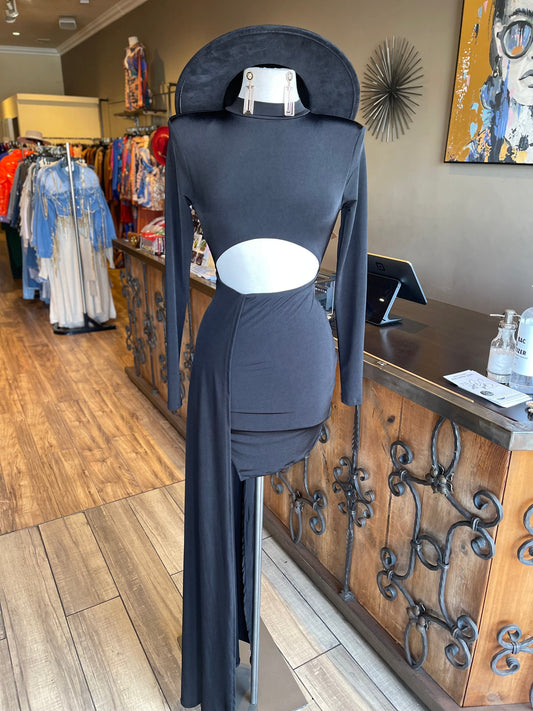 Belly Cutout Mini Dress W Side Cover Skirt