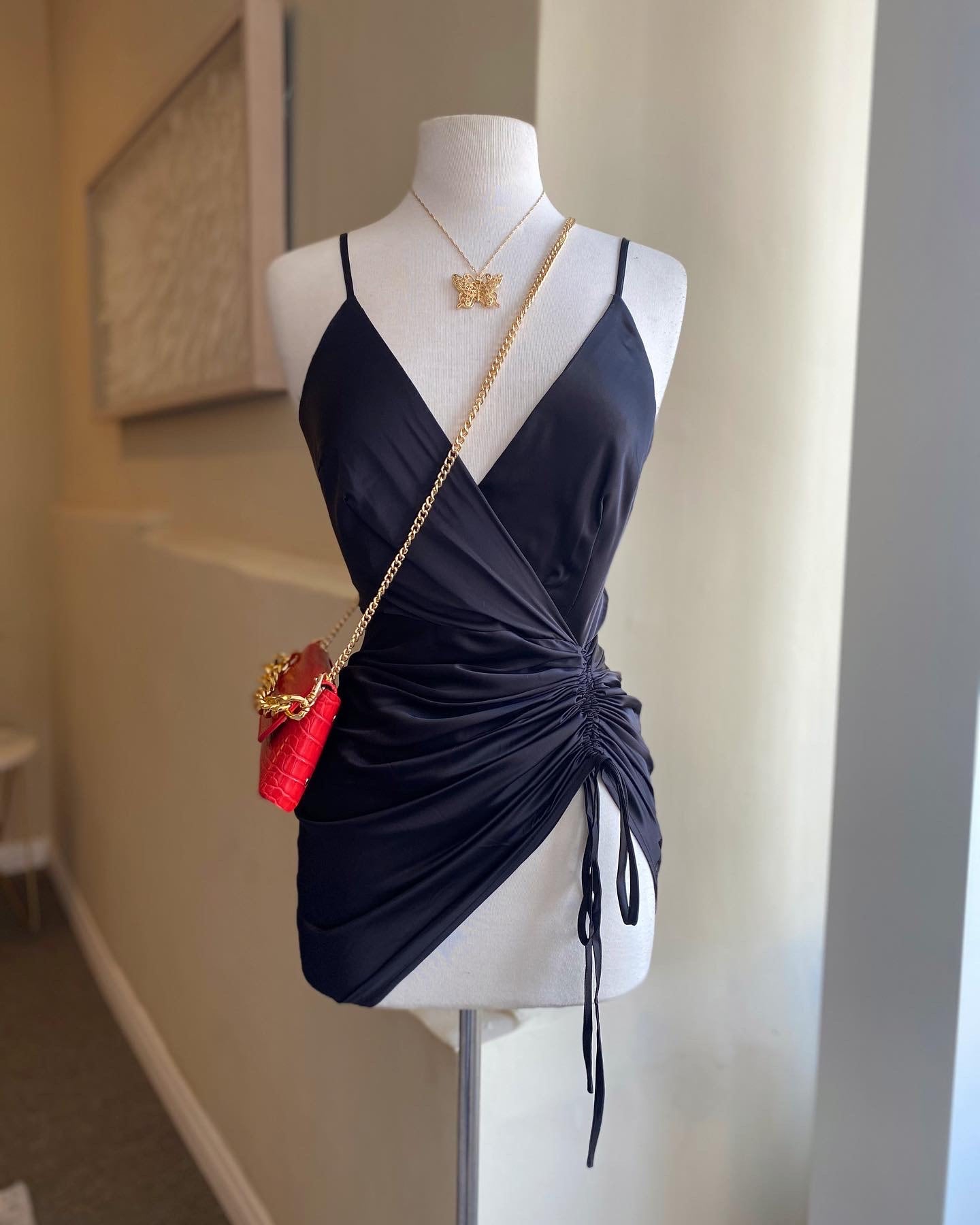 Silky Rouge V Cut Dress