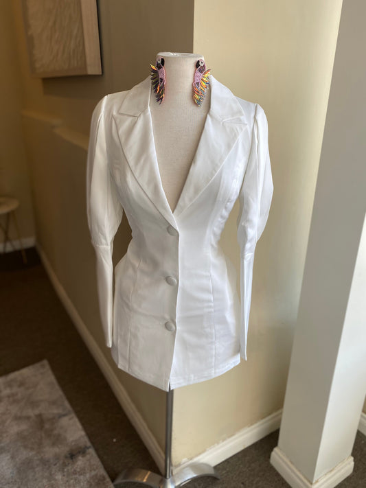 White Pouf Arm Blazer