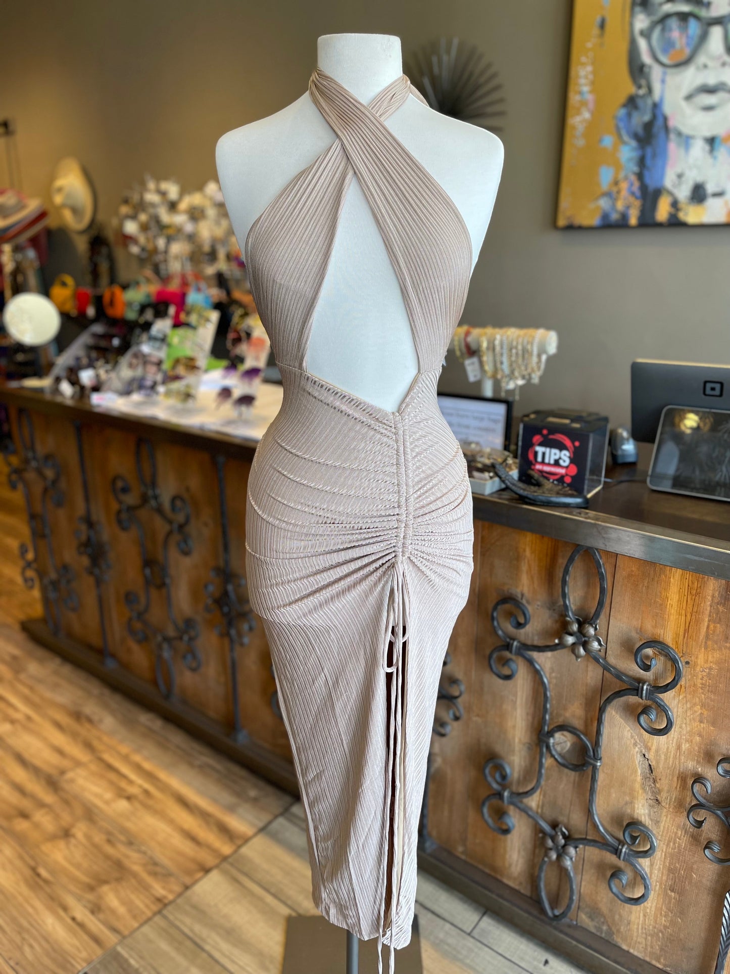 Halter Scrunge Split Dress FINAL SALE