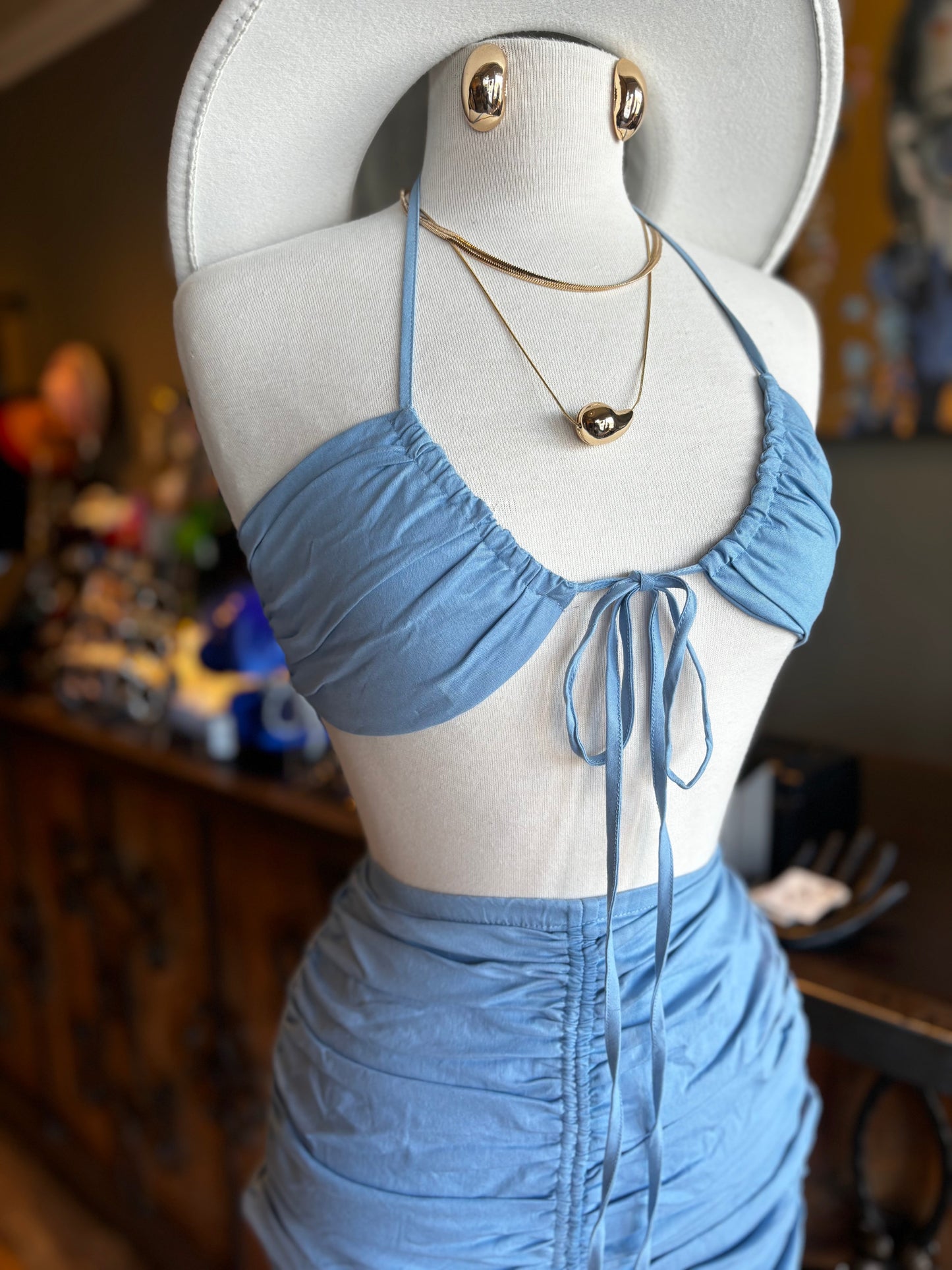 Crop Top Ruched Skirt Set