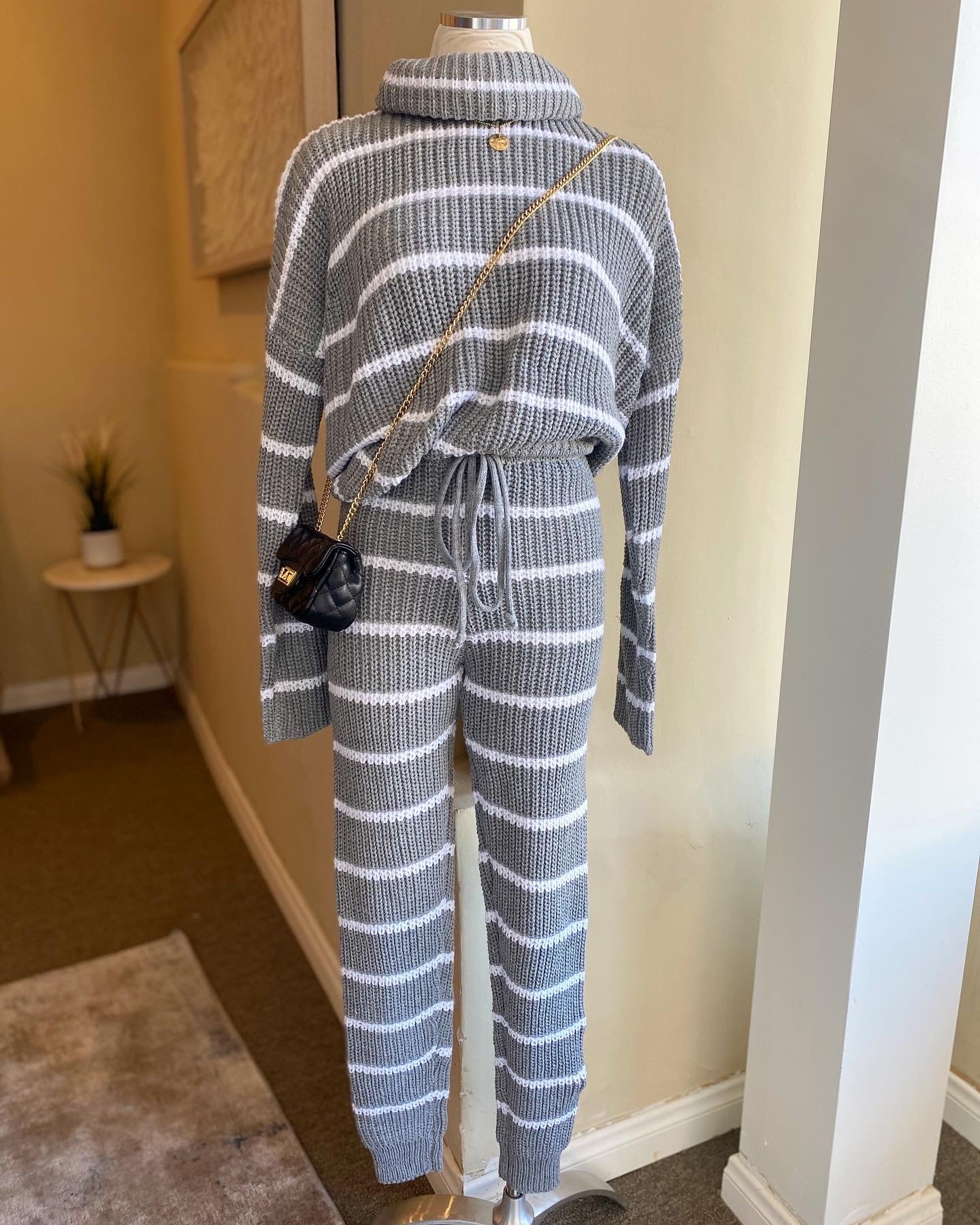 Stripe Knit Turtle Neck Set