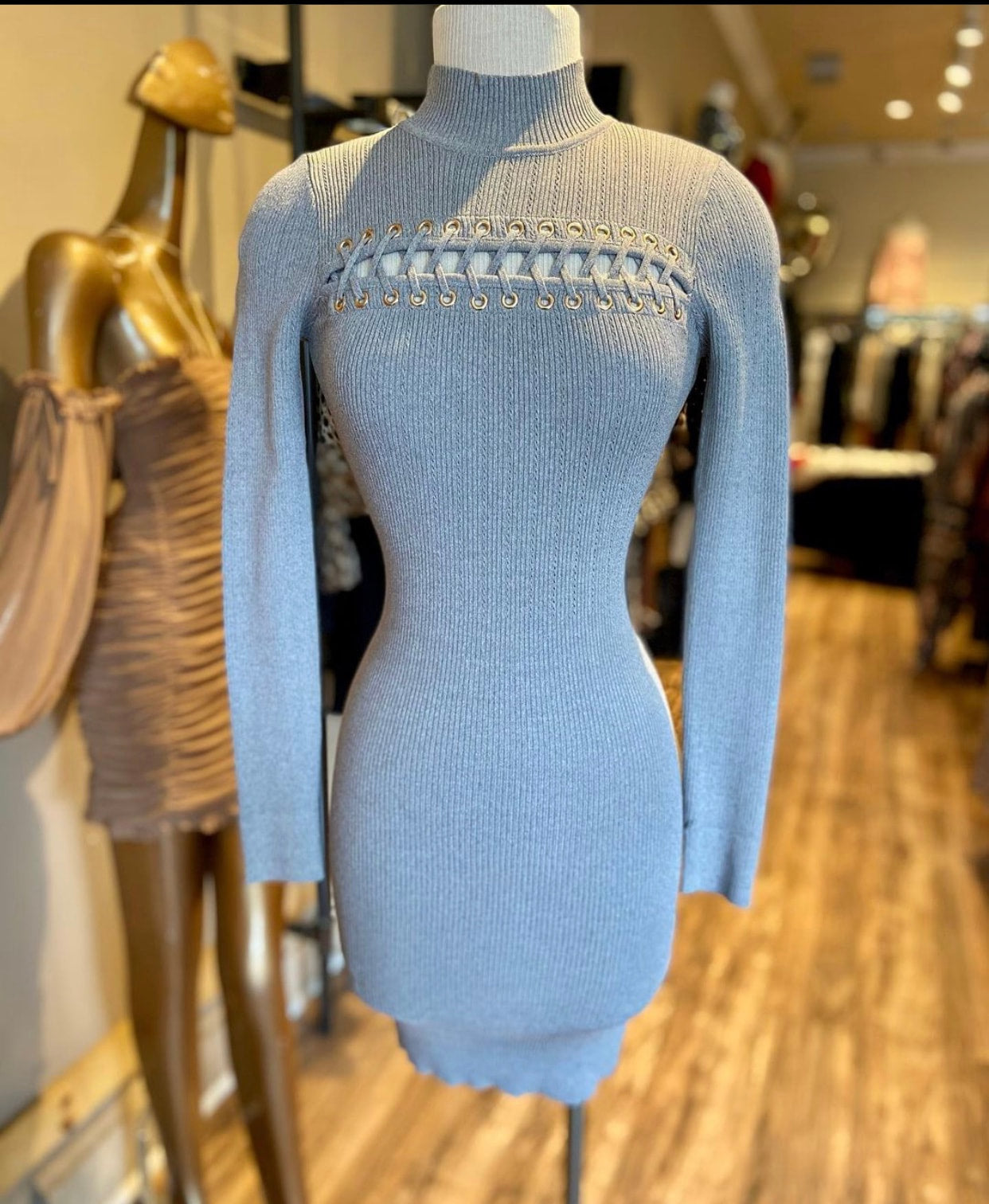 Lace Up Long Sleeve Mini Dress