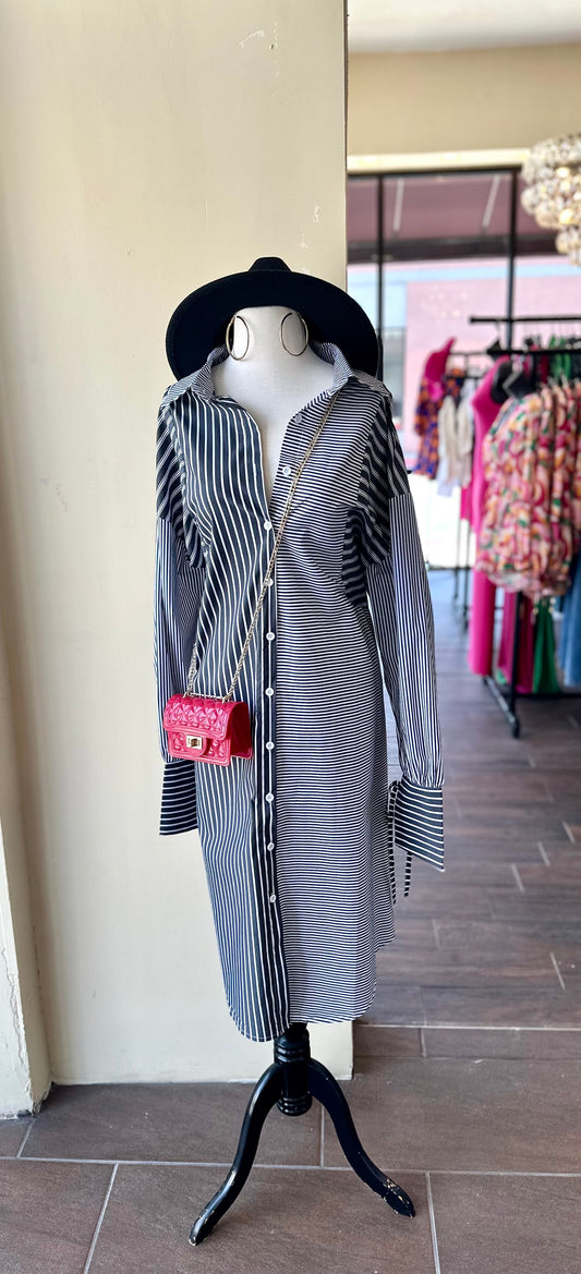Button Front Long Sleeve Shirt Dress